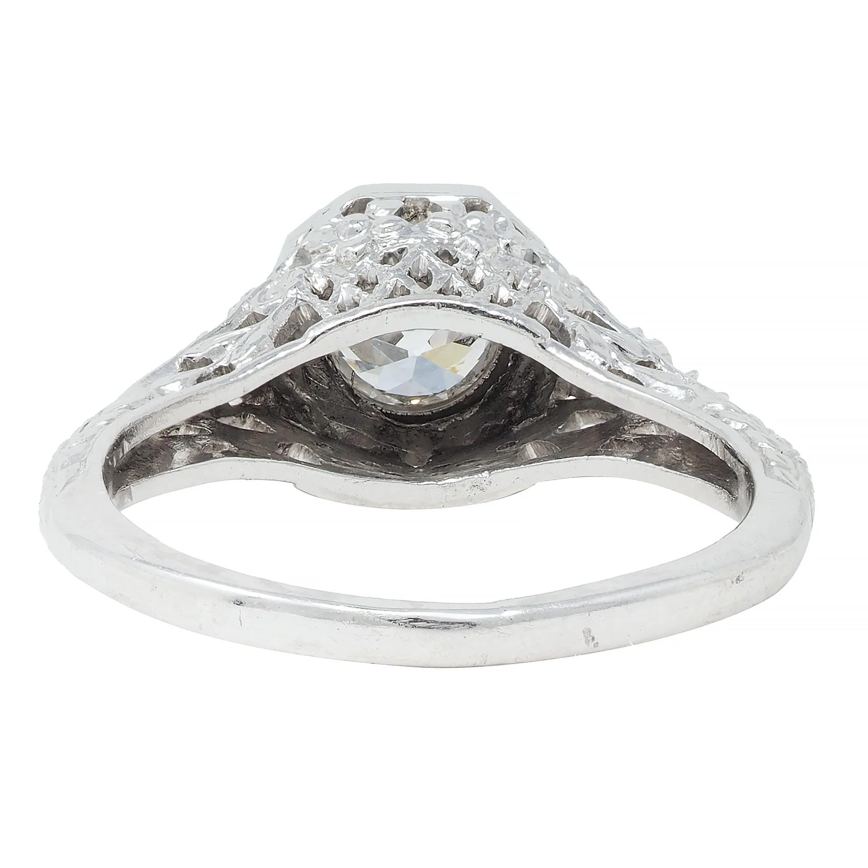 Edwardian 0.45 CTW Old European Diamond Platinum Bow Basket Antique Engagement Ring - Image 5
