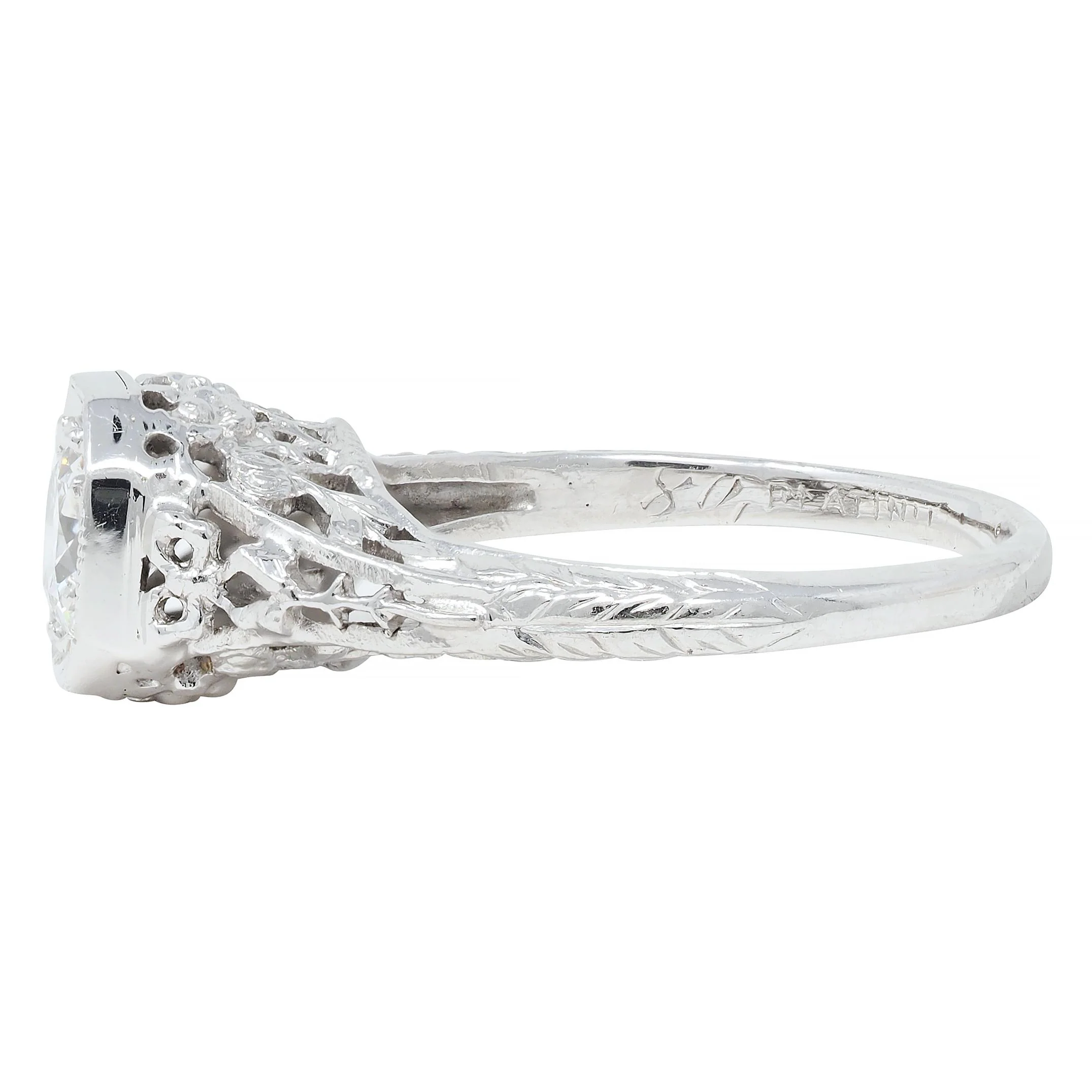 Edwardian 0.45 CTW Old European Diamond Platinum Bow Basket Antique Engagement Ring - Image 6