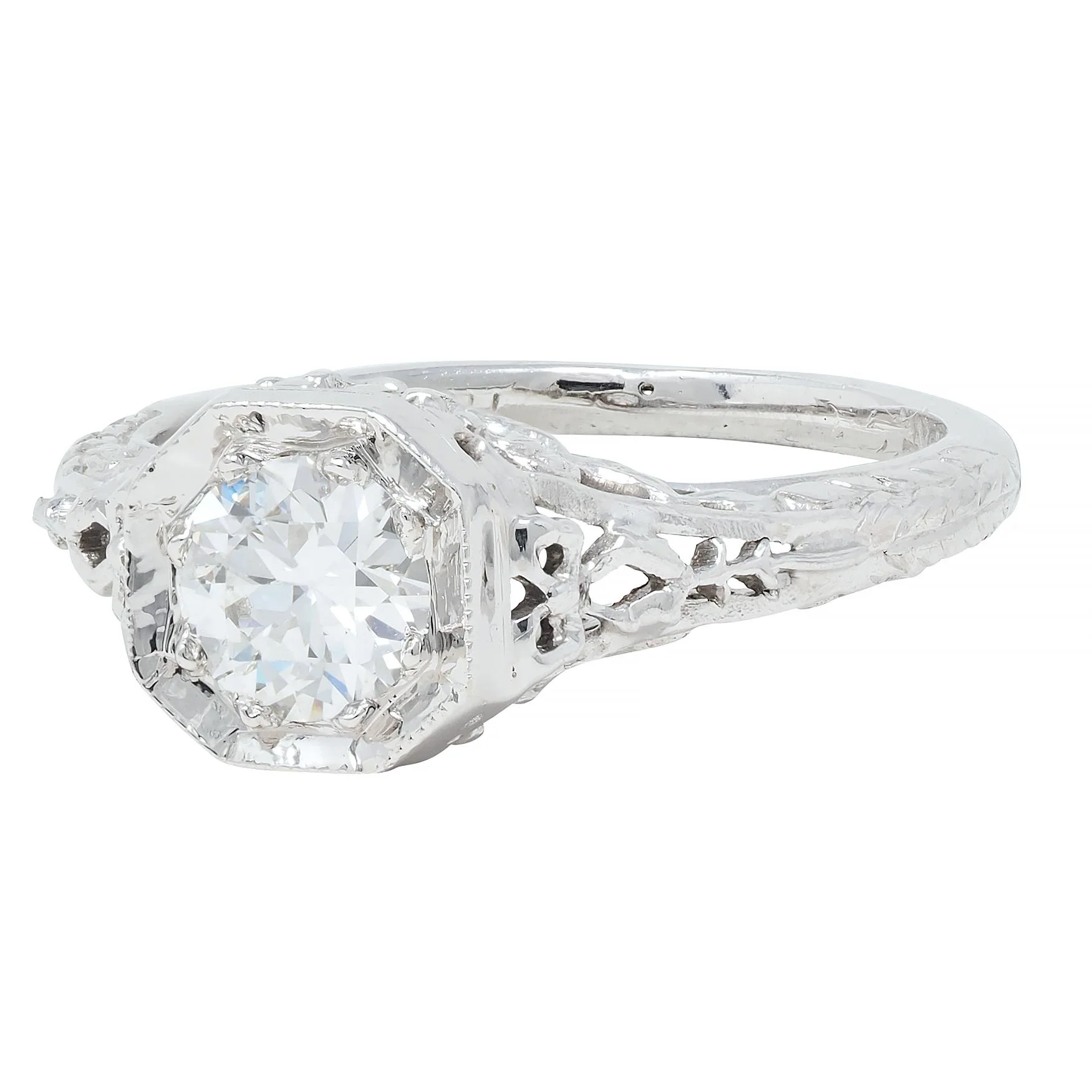 Edwardian 0.45 CTW Old European Diamond Platinum Bow Basket Antique Engagement Ring - Image 7