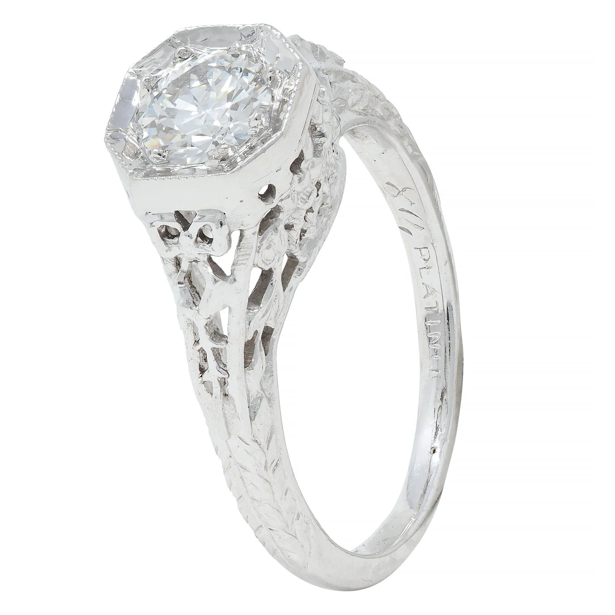 Edwardian 0.45 CTW Old European Diamond Platinum Bow Basket Antique Engagement Ring - Image 9