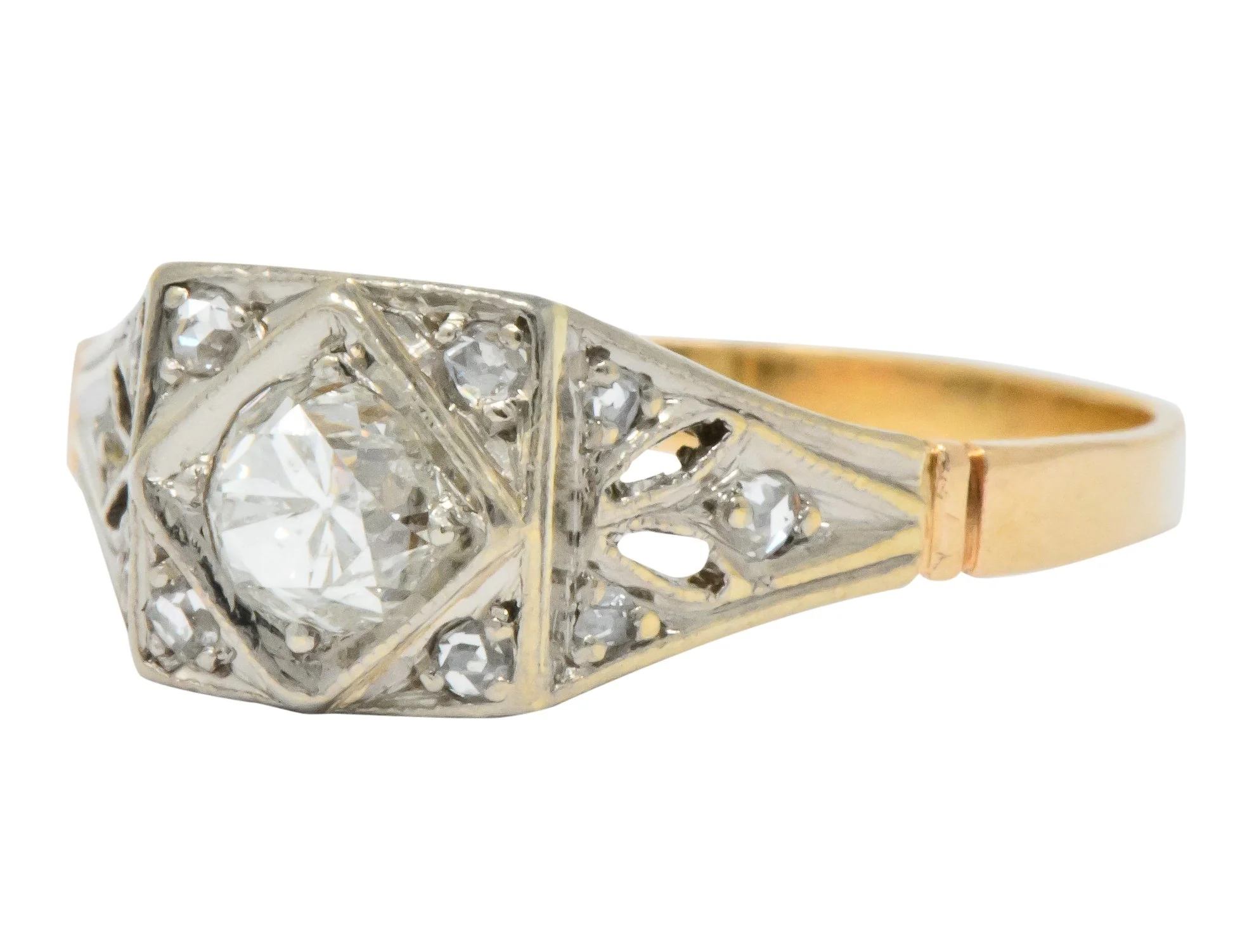 Edwardian 0.50 CTW Diamond Platinum 14 Karat Gold Antique Engagement Ring - Image 2