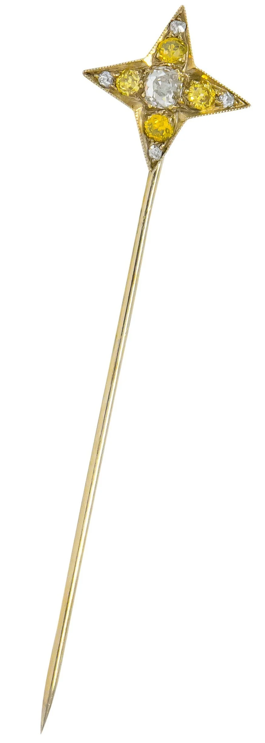 Edwardian 0.50 CTW Old Mine Fancy Diamond Platinum Star Stickpin - Image 2