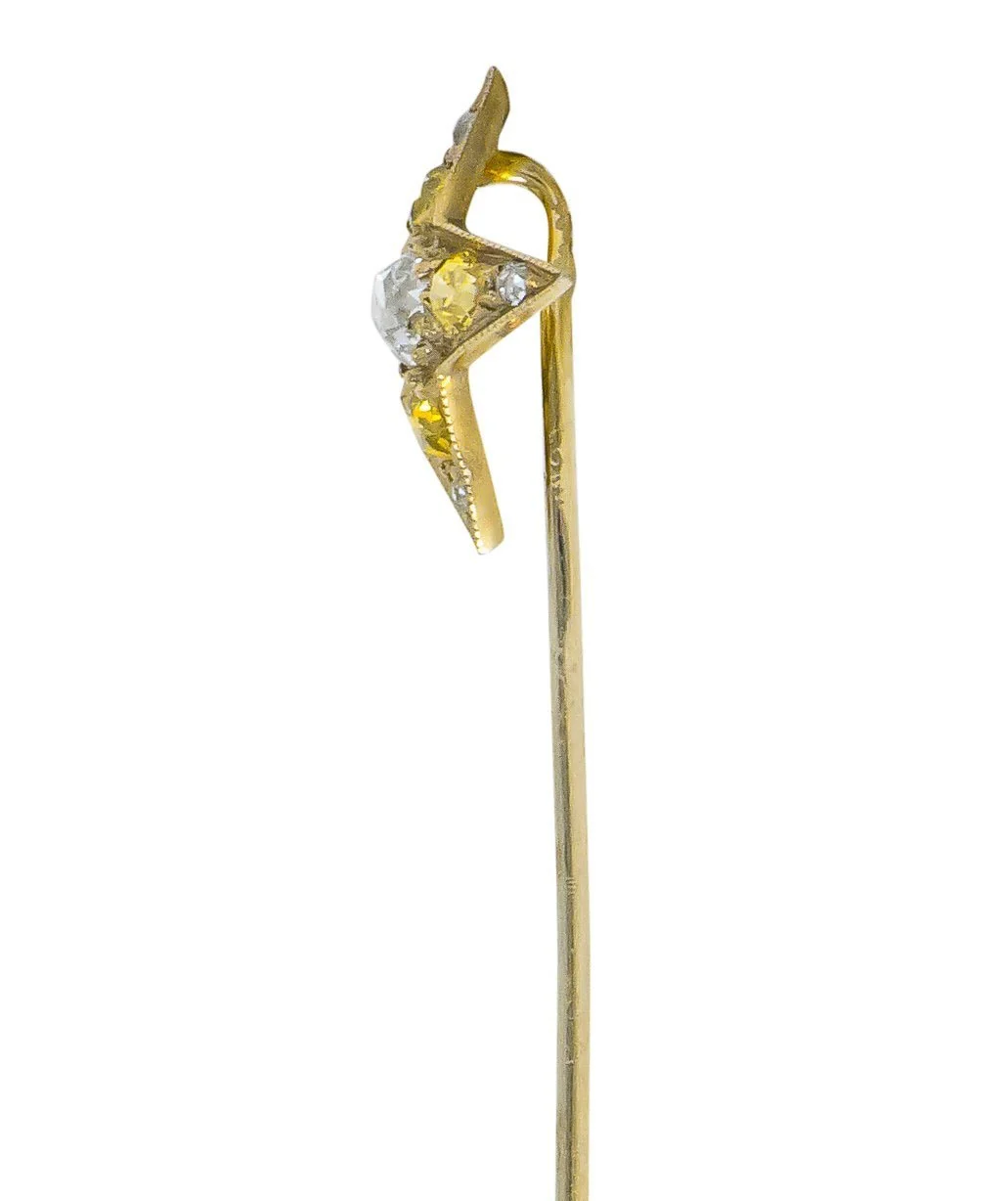 Edwardian 0.50 CTW Old Mine Fancy Diamond Platinum Star Stickpin - Image 3