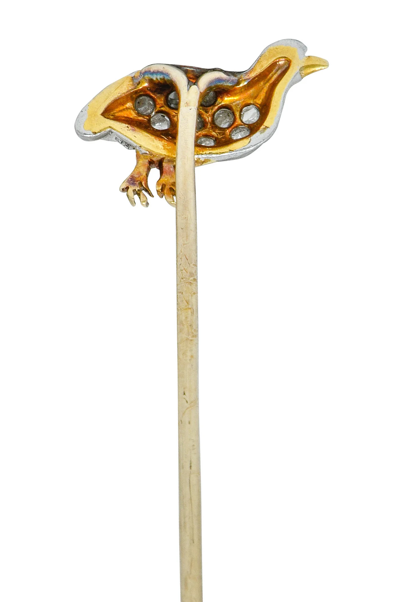 Edwardian 0.50 CTW Rose Cut Diamond Platinum-Topped Gold Partridge Stickpin - Image 4