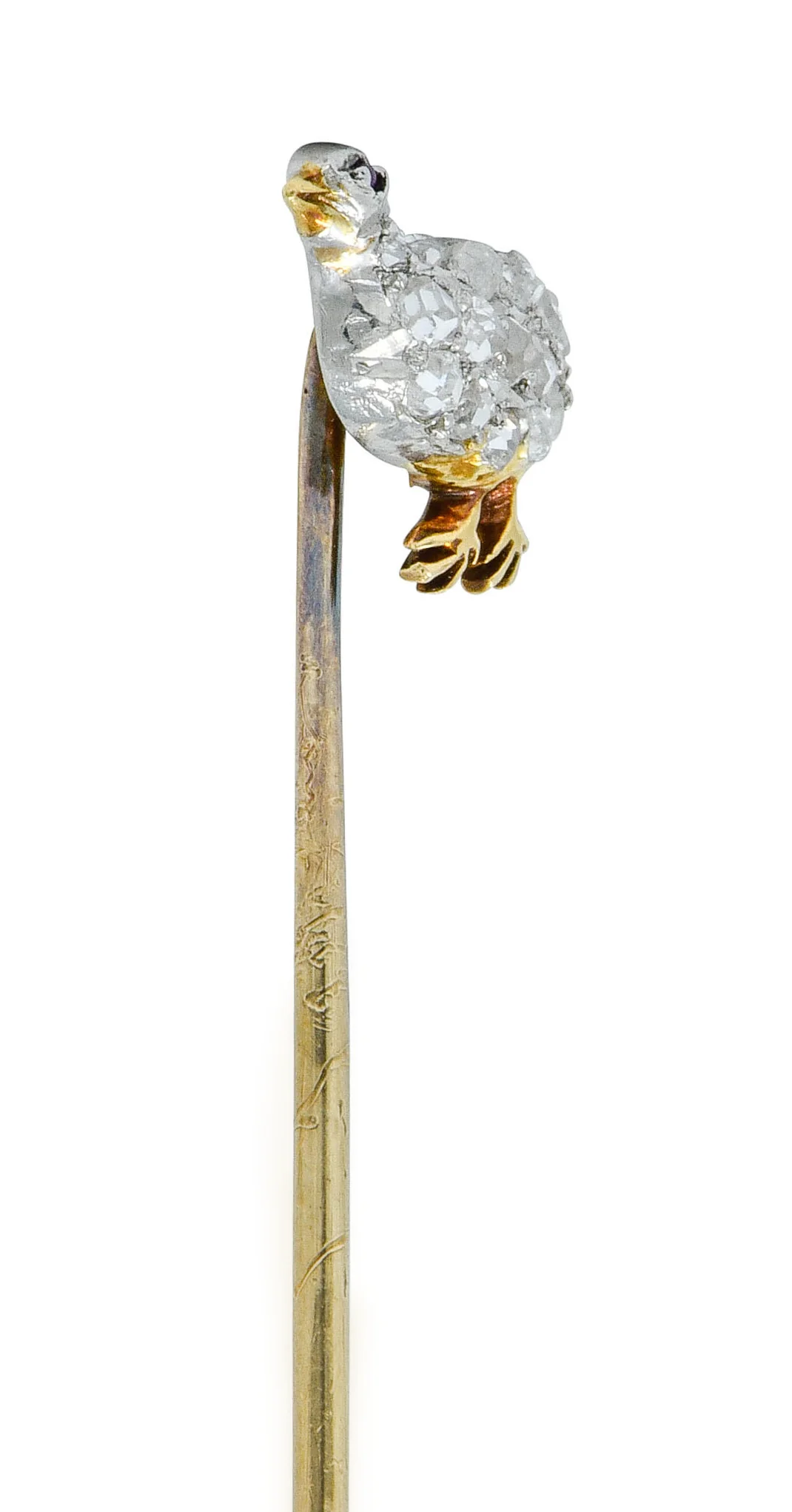 Edwardian 0.50 CTW Rose Cut Diamond Platinum-Topped Gold Partridge Stickpin - Image 5