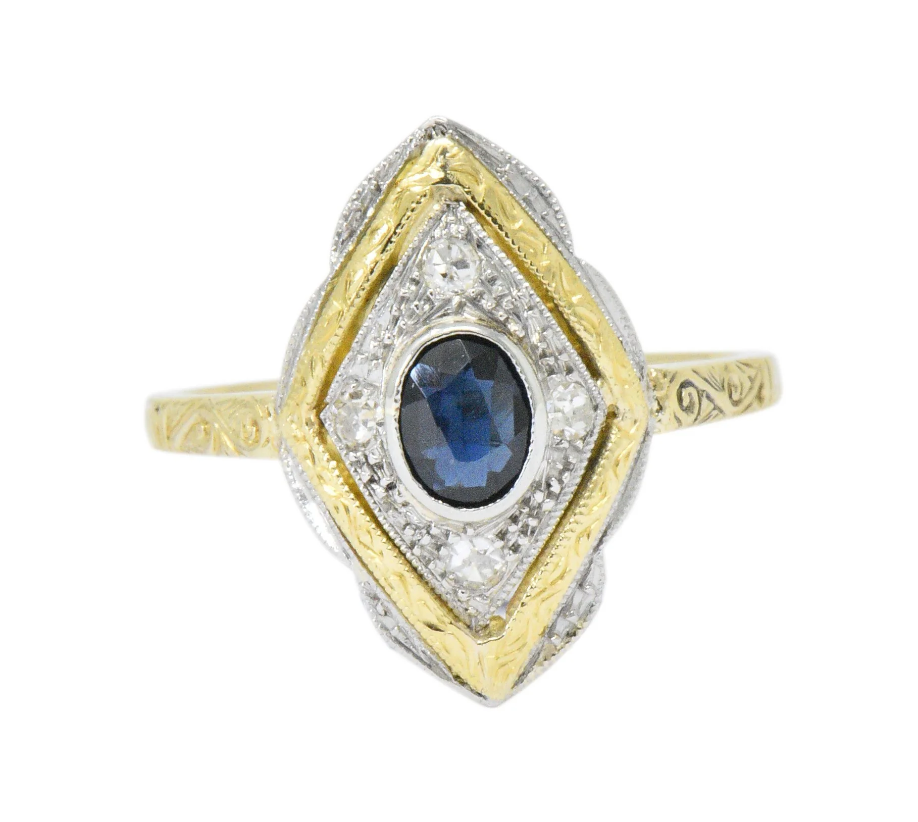 Edwardian 0.50 CTW Sapphire Diamond Platinum-Topped 18 Karat Gold Ring
