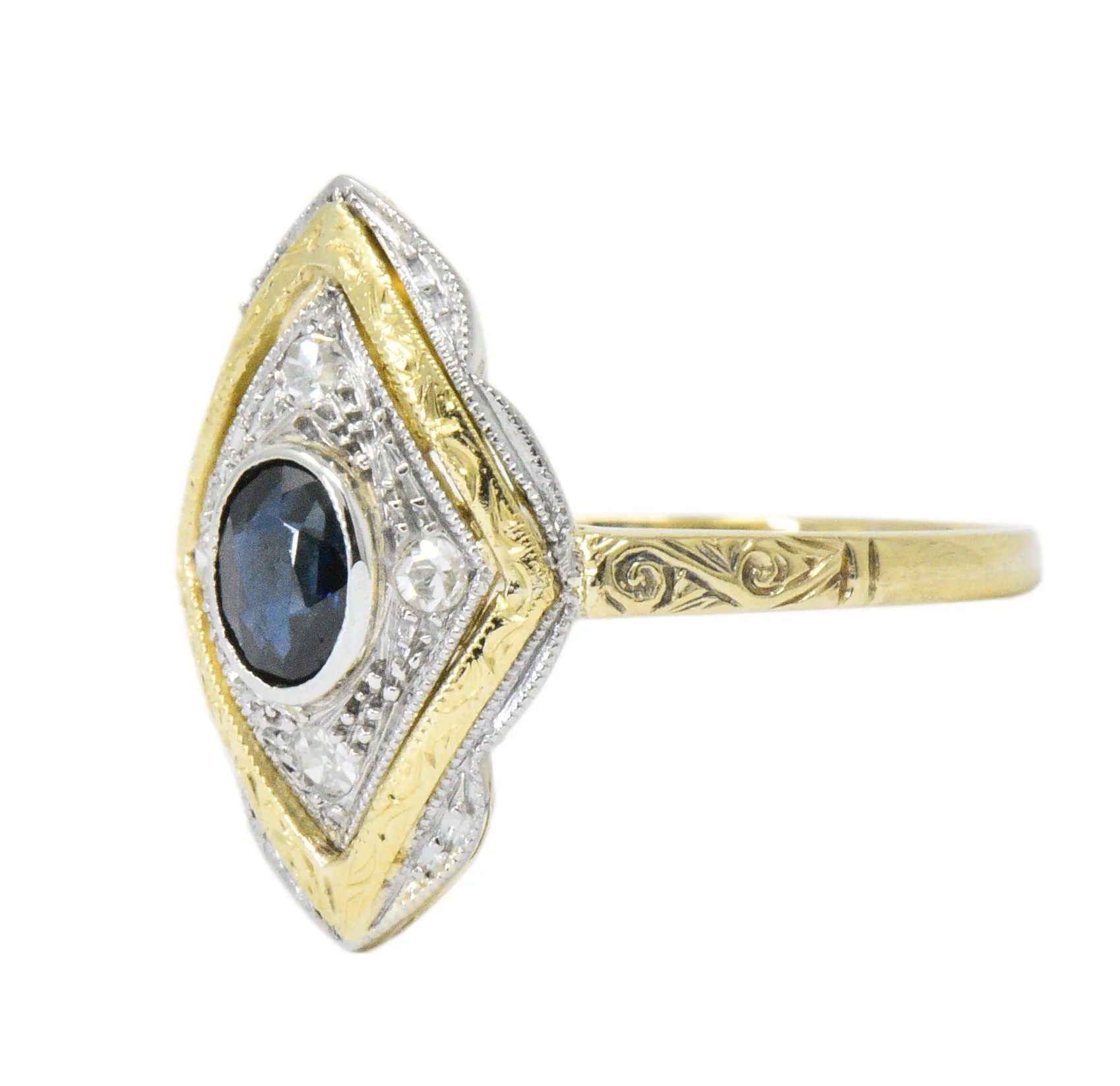 Edwardian 0.50 CTW Sapphire Diamond Platinum-Topped 18 Karat Gold Ring - Image 2