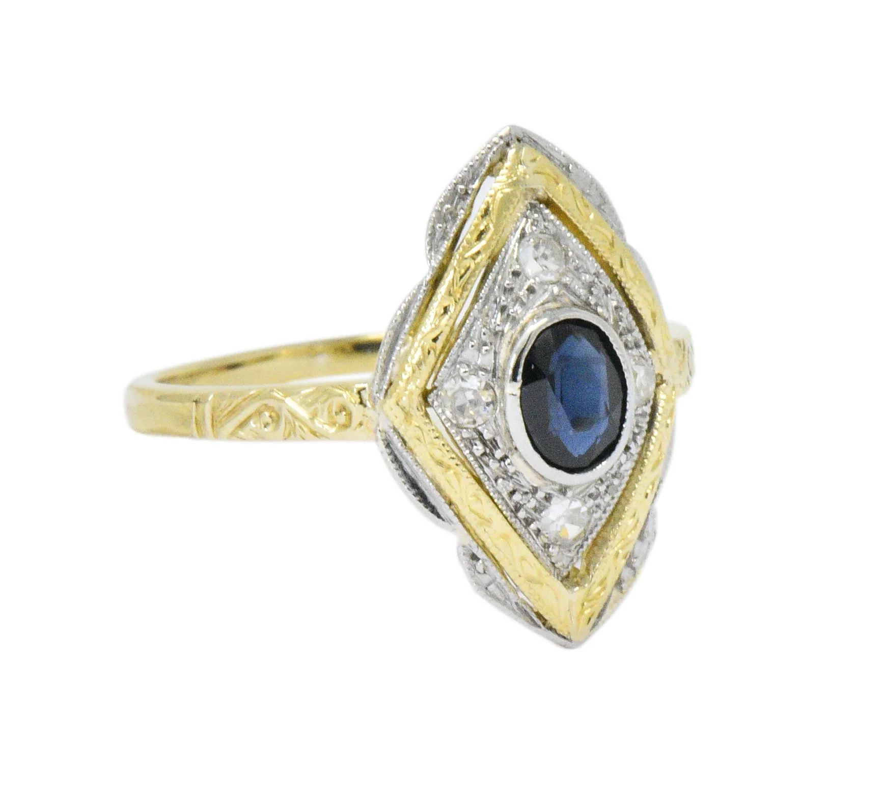 Edwardian 0.50 CTW Sapphire Diamond Platinum-Topped 18 Karat Gold Ring - Image 3