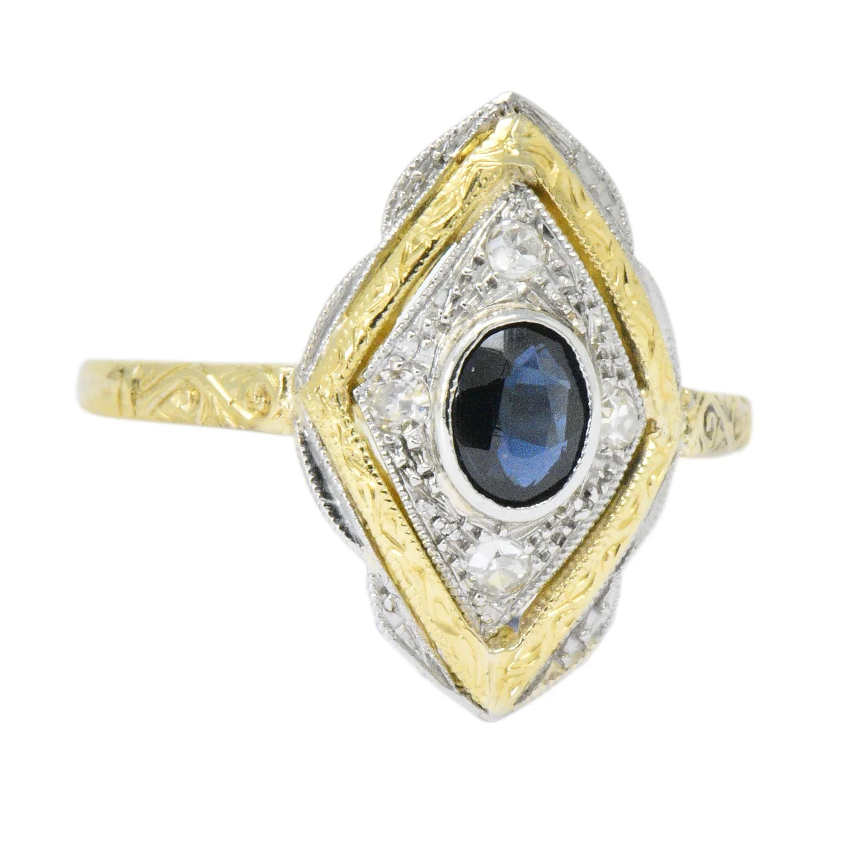 Edwardian 0.50 CTW Sapphire Diamond Platinum-Topped 18 Karat Gold Ring - Image 5