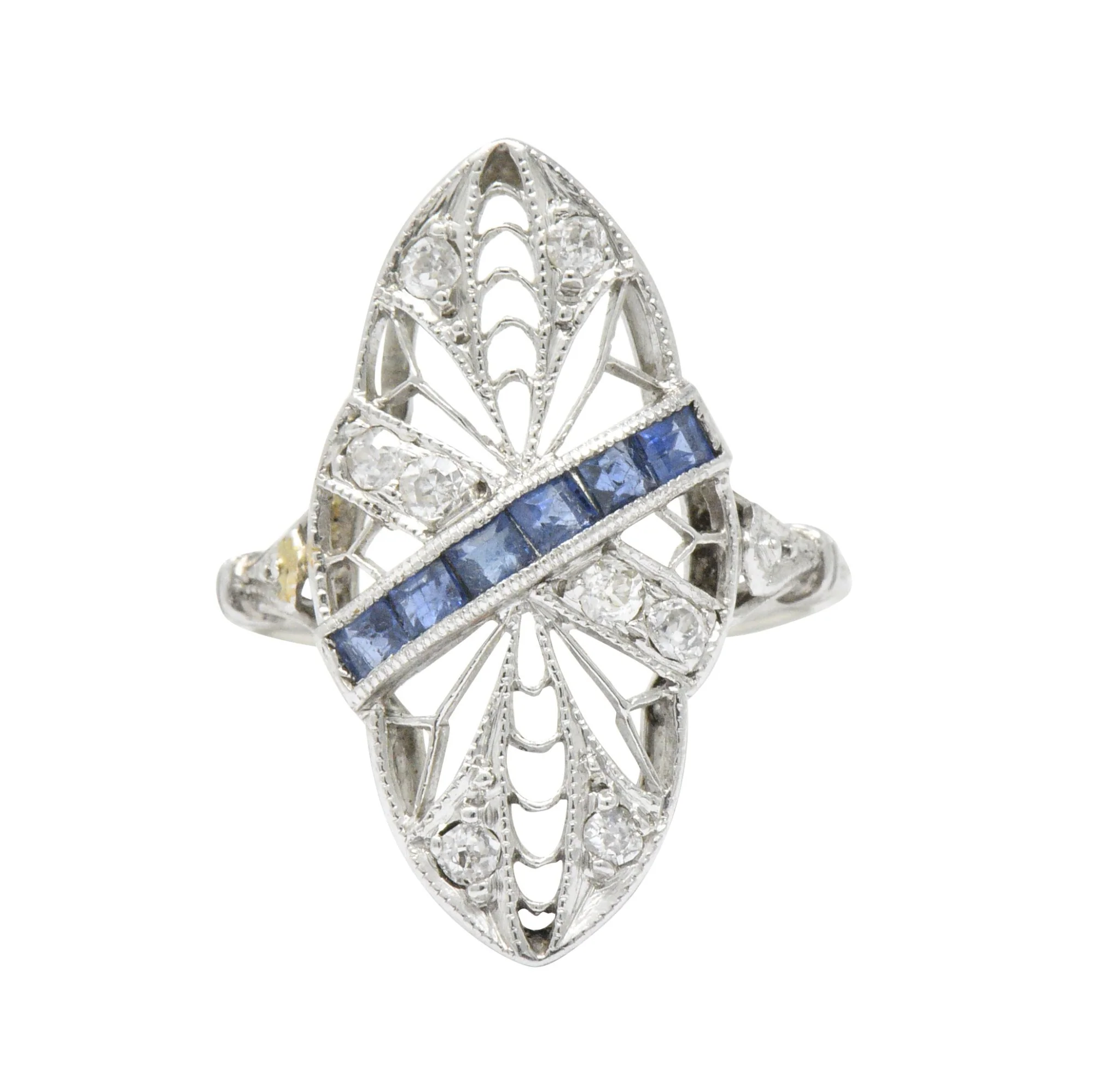 Edwardian 0.55 CTW Diamond Sapphire Navette Dinner Ring
