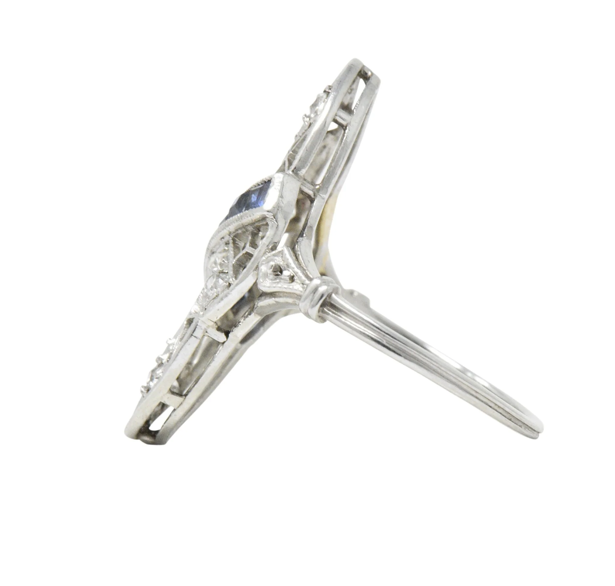Edwardian 0.55 CTW Diamond Sapphire Navette Dinner Ring - Image 4