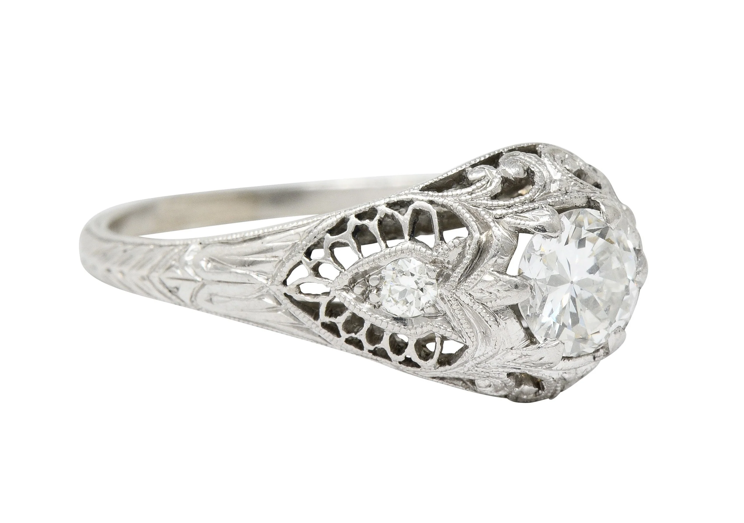Edwardian 0.60 CTW Diamond Platinum Filigree Engagement Ring - Image 2