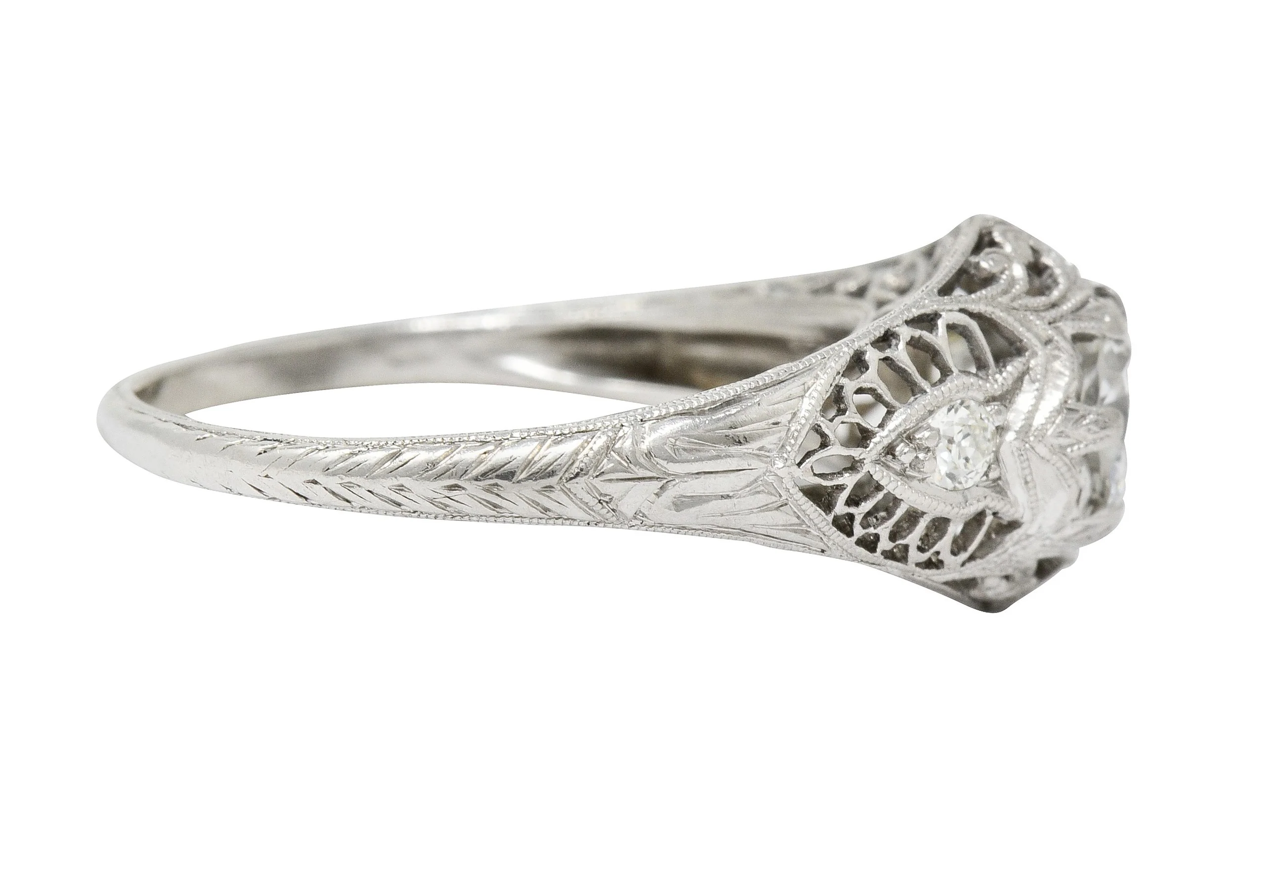 Edwardian 0.60 CTW Diamond Platinum Filigree Engagement Ring - Image 3