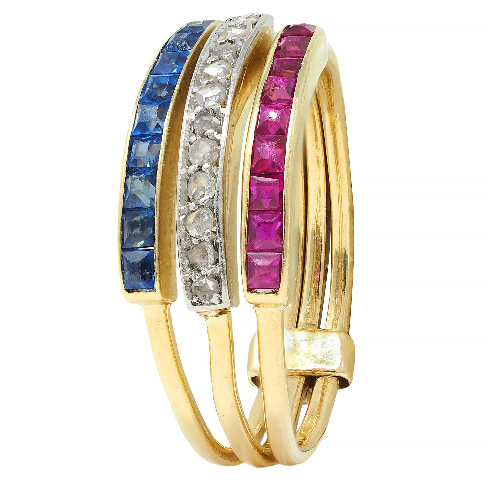 Edwardian 0.62 CTW Sapphire Ruby Diamond Platinum 18 Karat Yellow Gold Antique Harem Flip Ring - Image 8