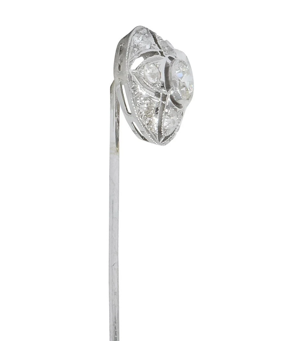 Edwardian 0.64 CTW Old European Diamond Palladium Quatrefoil Stickpin - Image 5