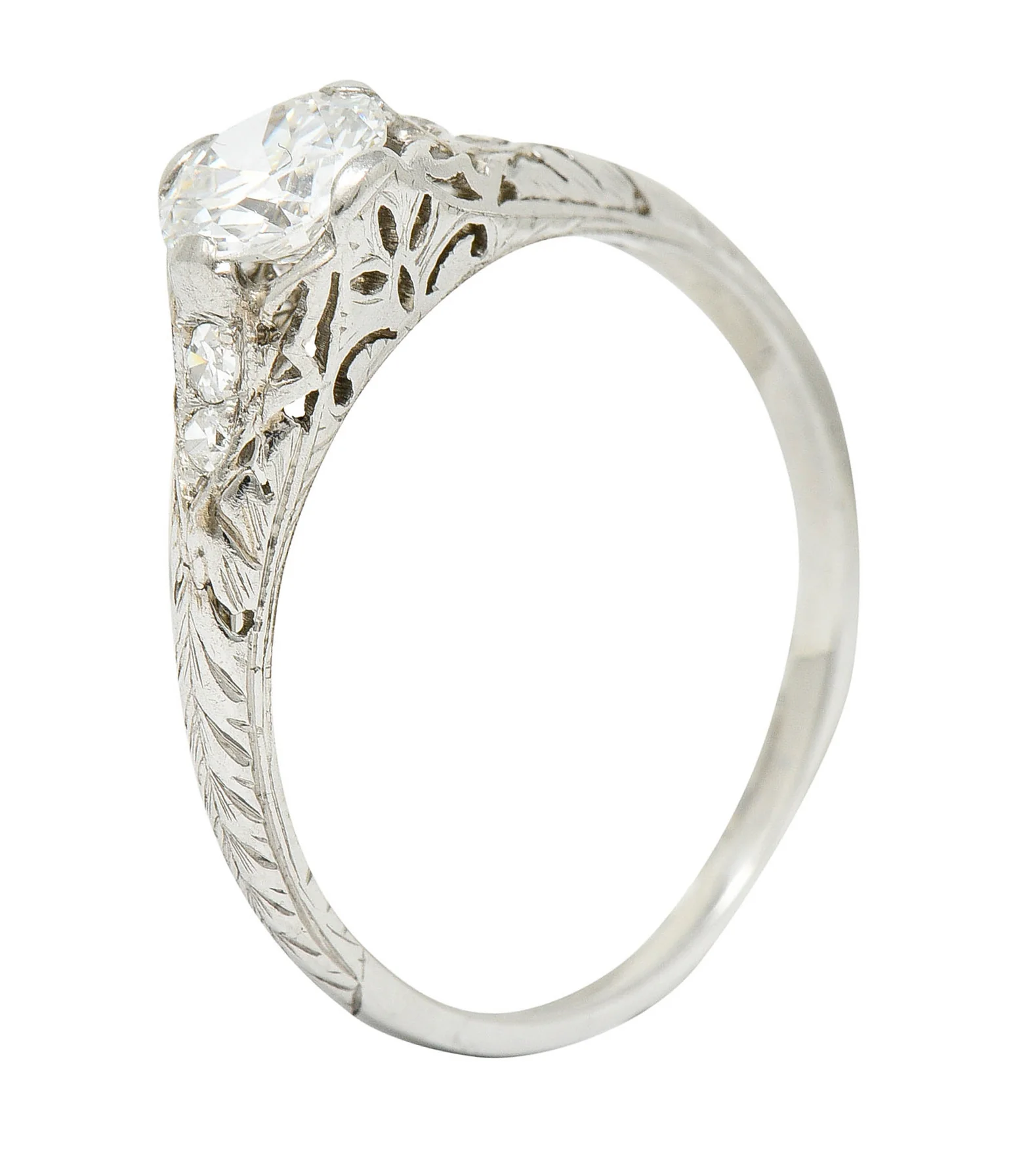 Edwardian 0.70 CTW Diamond Platinum Foliate Engagement Ring - Image 10