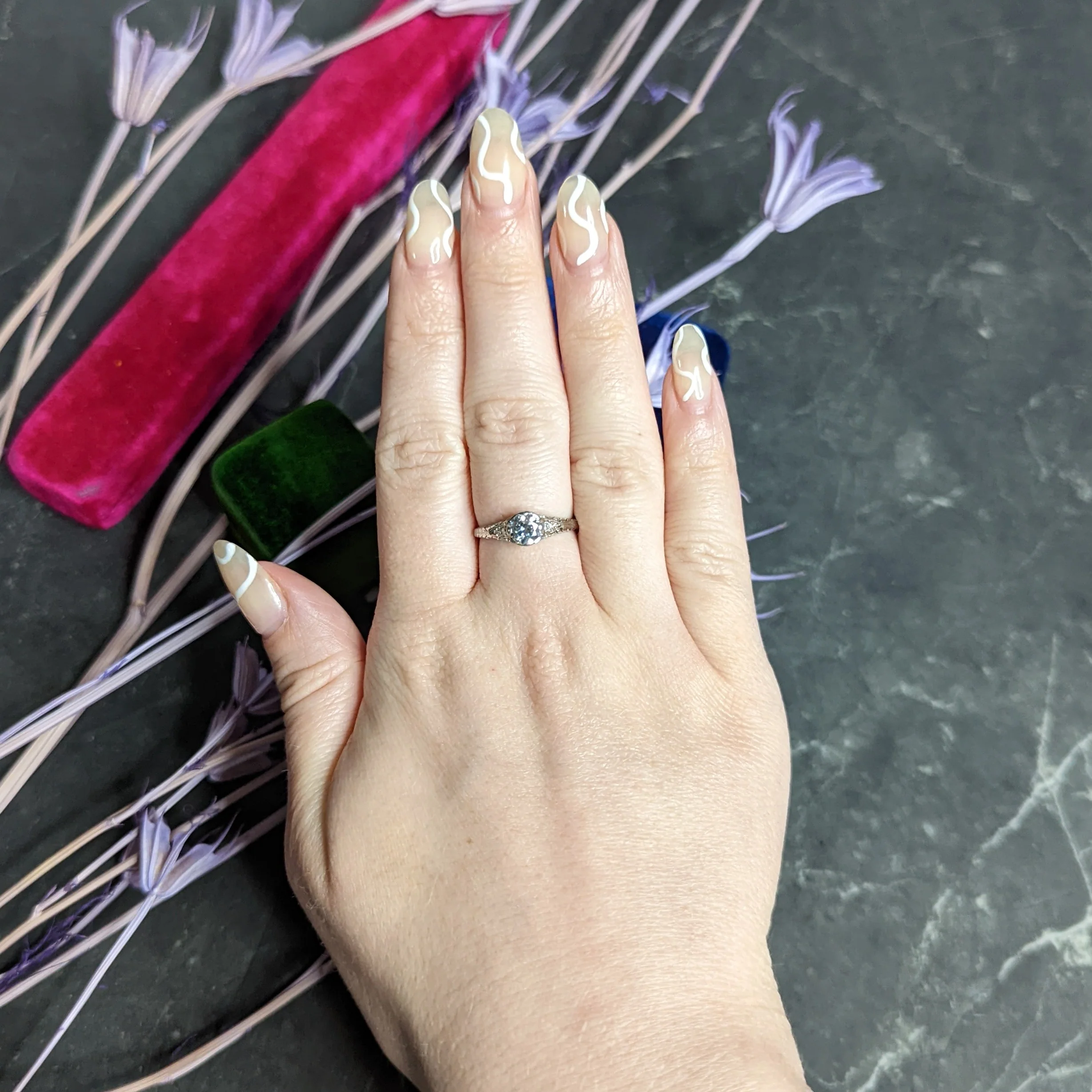 Edwardian 0.70 CTW Diamond Platinum Foliate Engagement Ring - Image 11