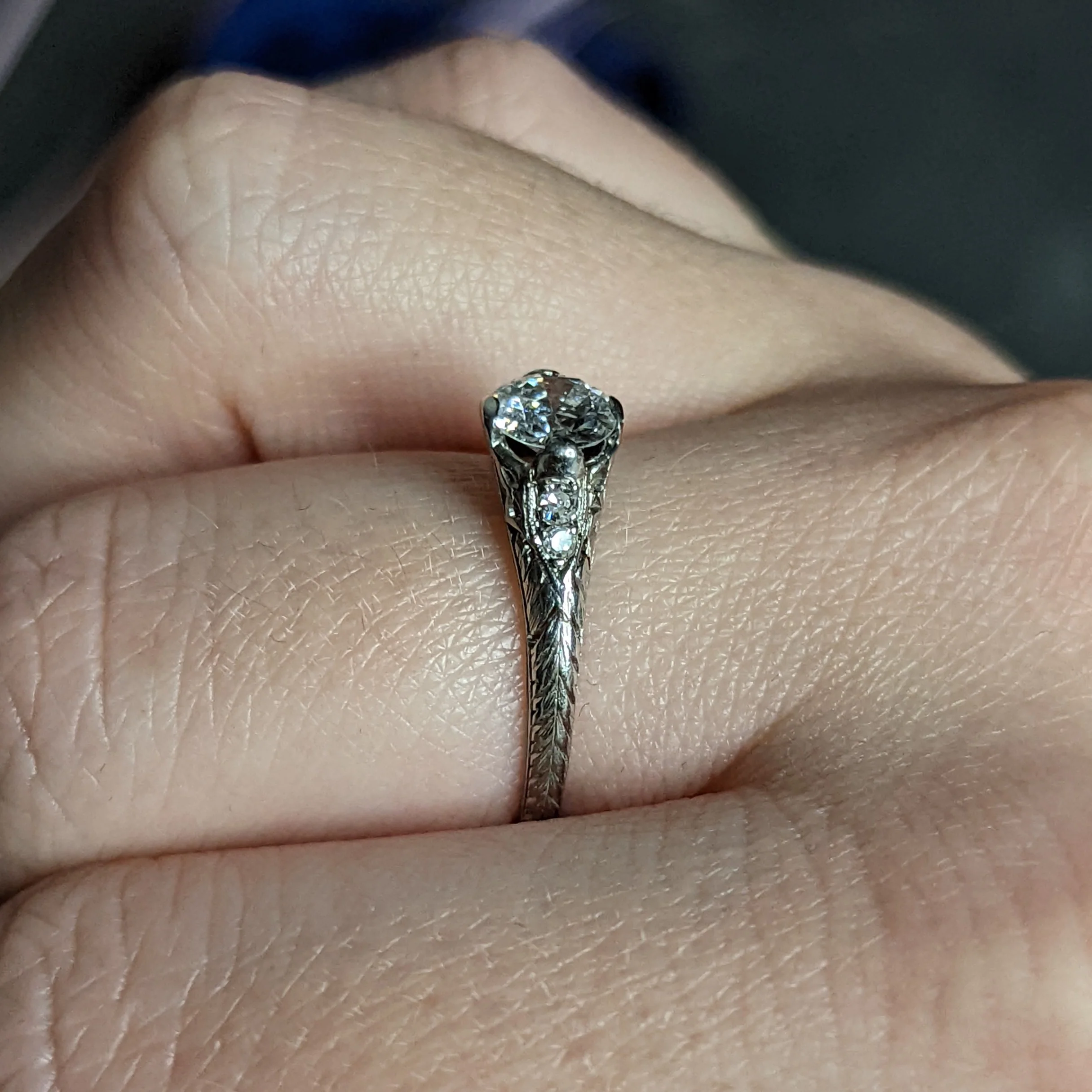 Edwardian 0.70 CTW Diamond Platinum Foliate Engagement Ring - Image 12