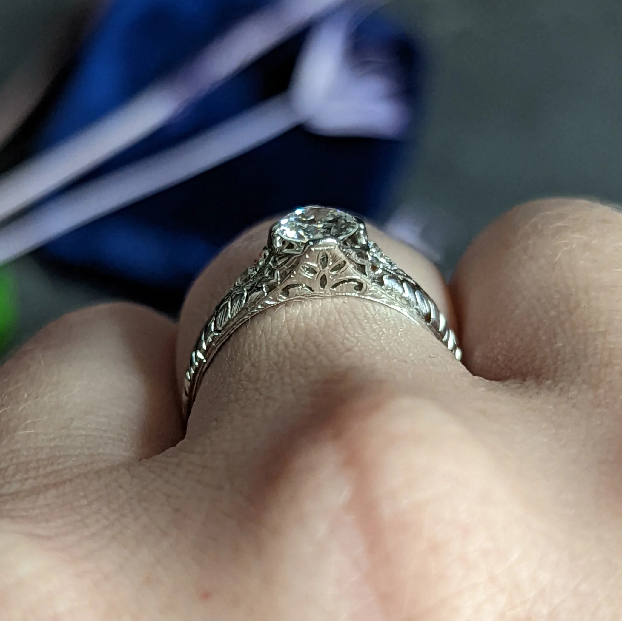 Edwardian 0.70 CTW Diamond Platinum Foliate Engagement Ring - Image 13