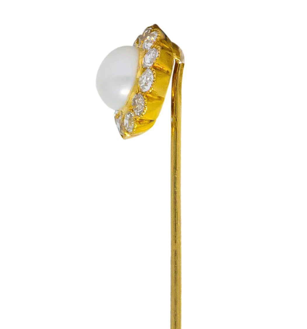 Edwardian 0.72 CTW Diamond Pearl 14 Karat Gold Cluster Stickpin - Image 2