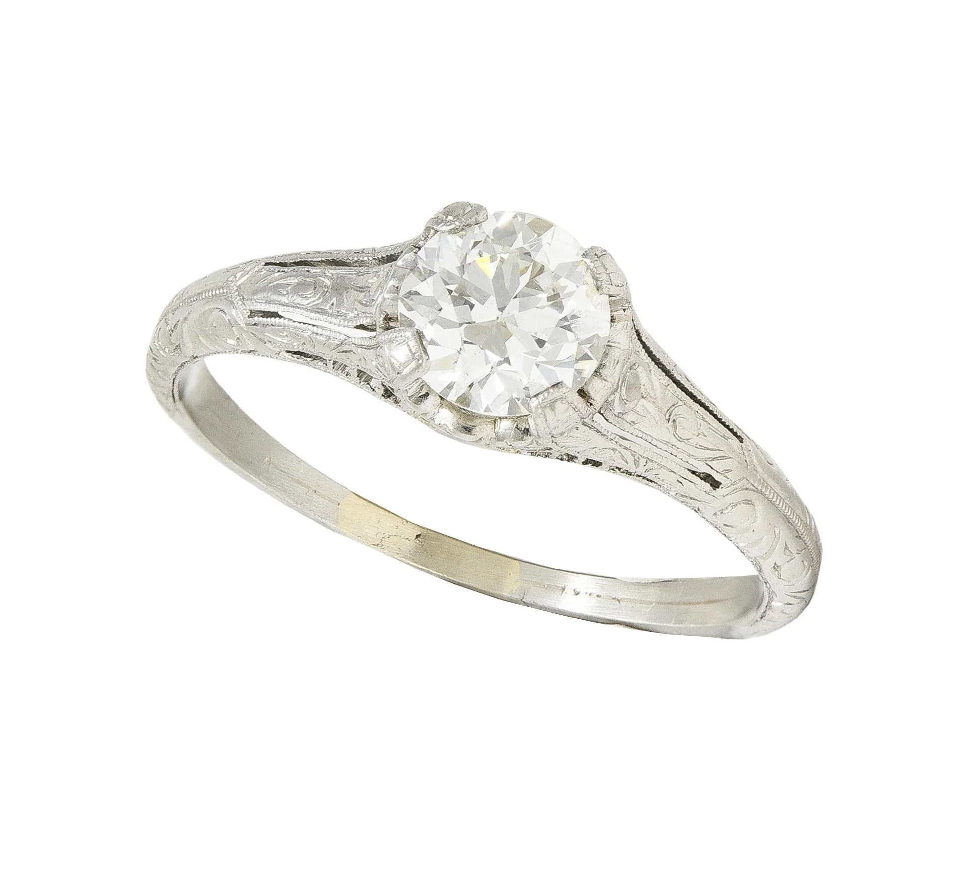 Edwardian 0.72 CTW Old European Diamond Platinum Antique Scrolling Solitaire Engagement Ring - Image 10