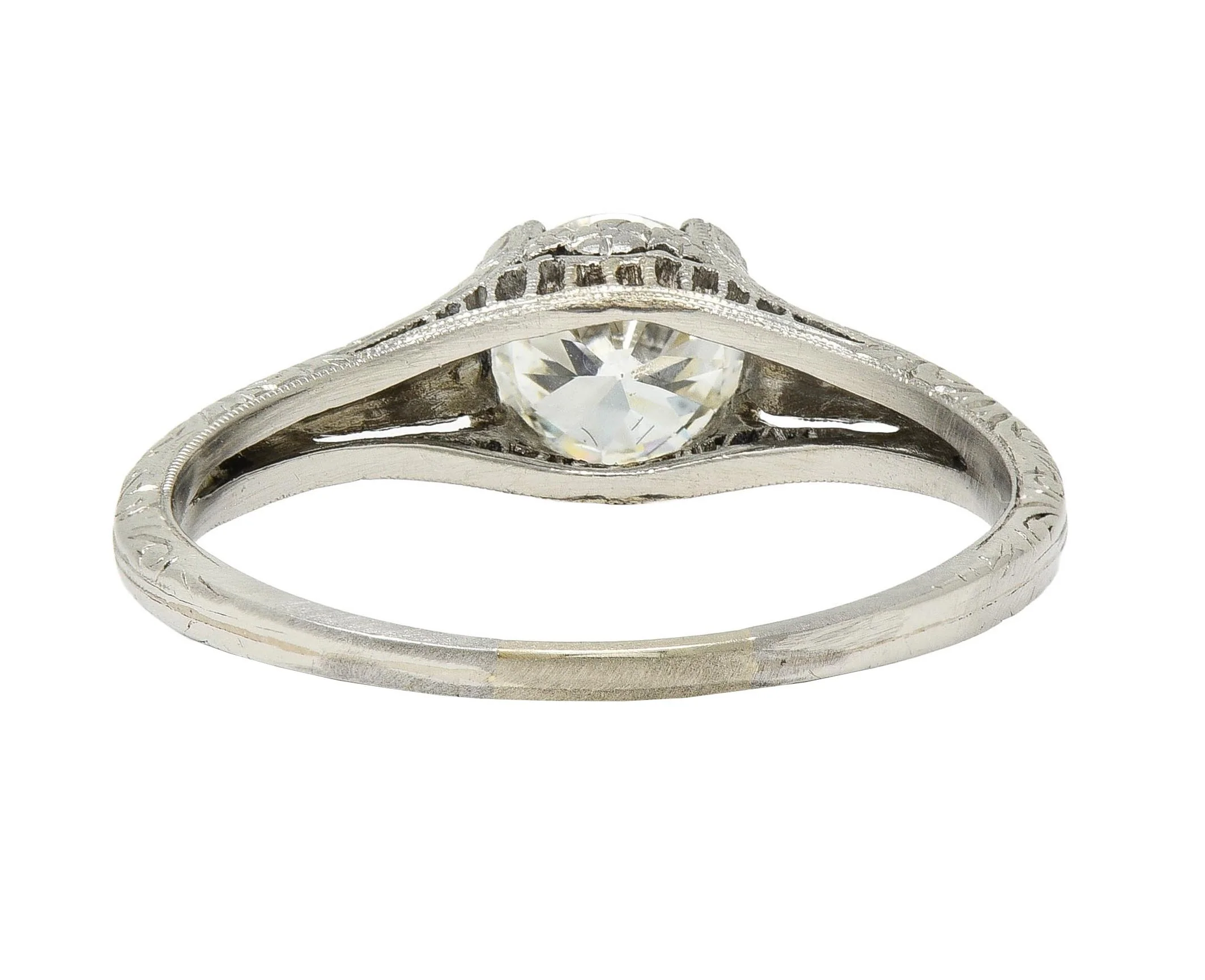 Edwardian 0.72 CTW Old European Diamond Platinum Antique Scrolling Solitaire Engagement Ring - Image 5