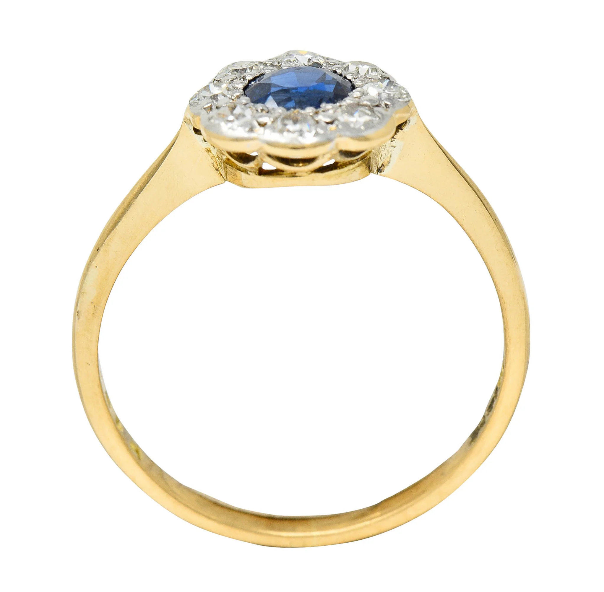 Edwardian 0.73 CTW Sapphire Diamond Platinum-Topped 19 Karat Gold Cluster Ring - Image 10