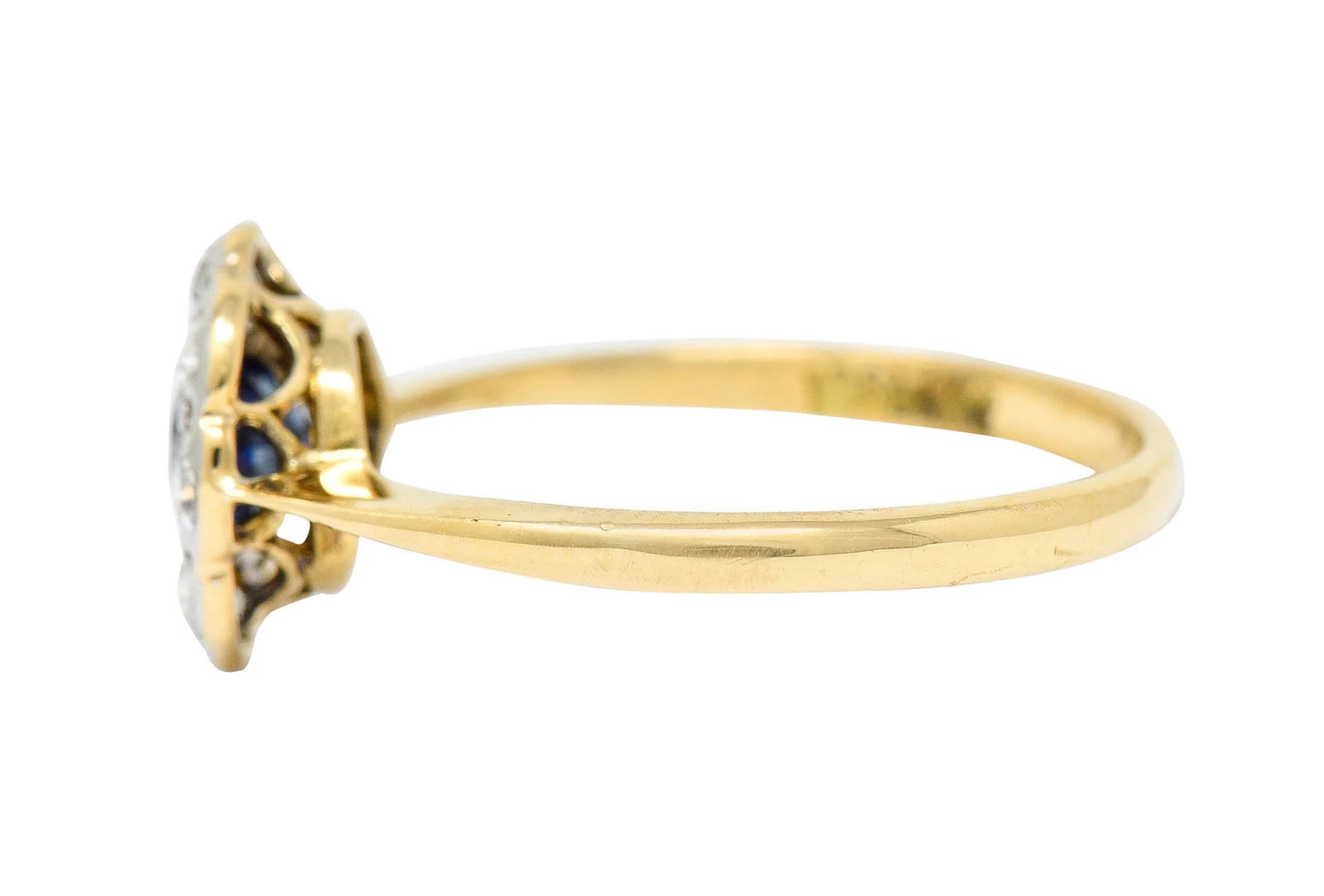 Edwardian 0.73 CTW Sapphire Diamond Platinum-Topped 19 Karat Gold Cluster Ring - Image 6