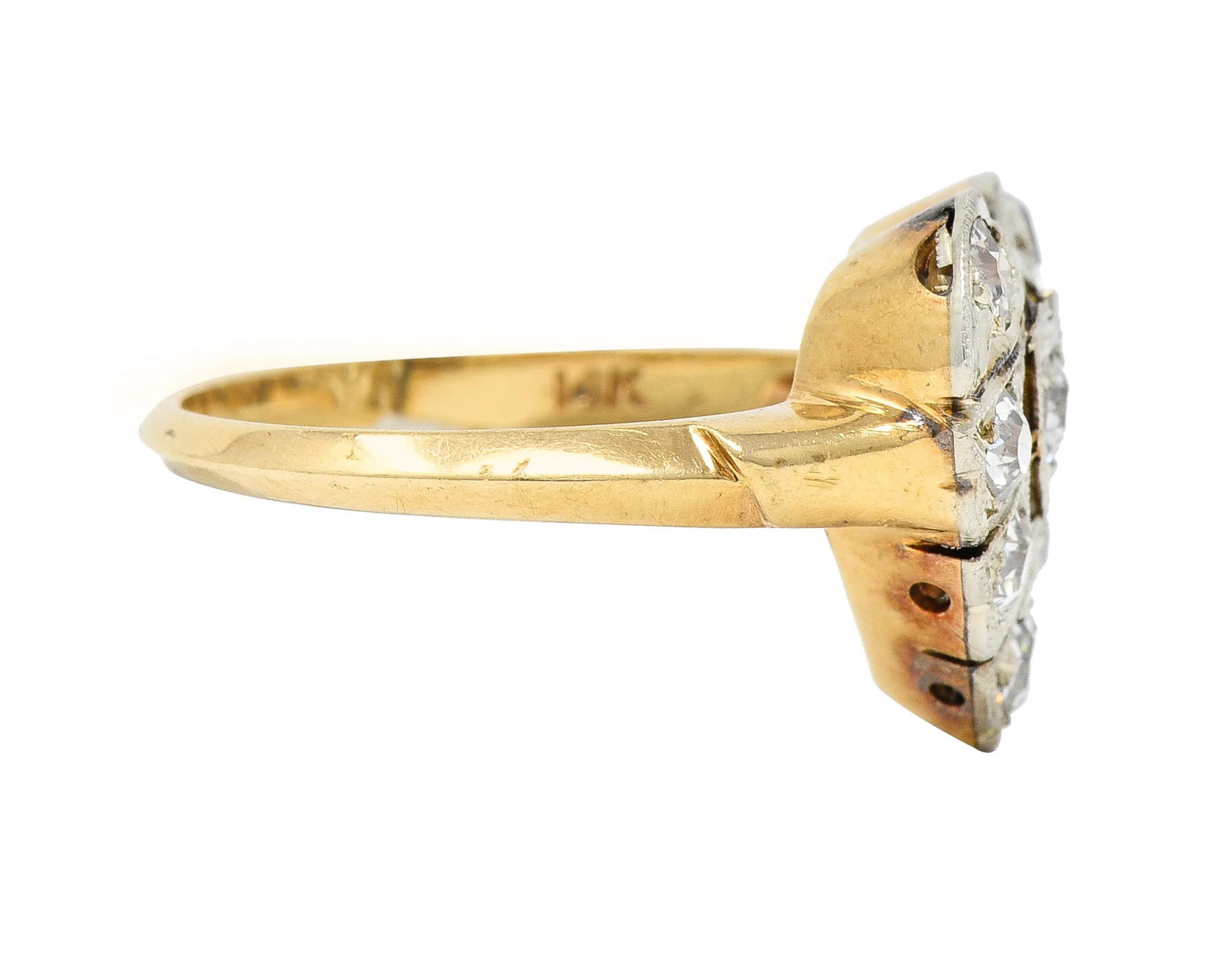 Edwardian 0.74 CTW Diamond Platinum-Topped 14 Karat Gold Antique Heart Ring - Image 3