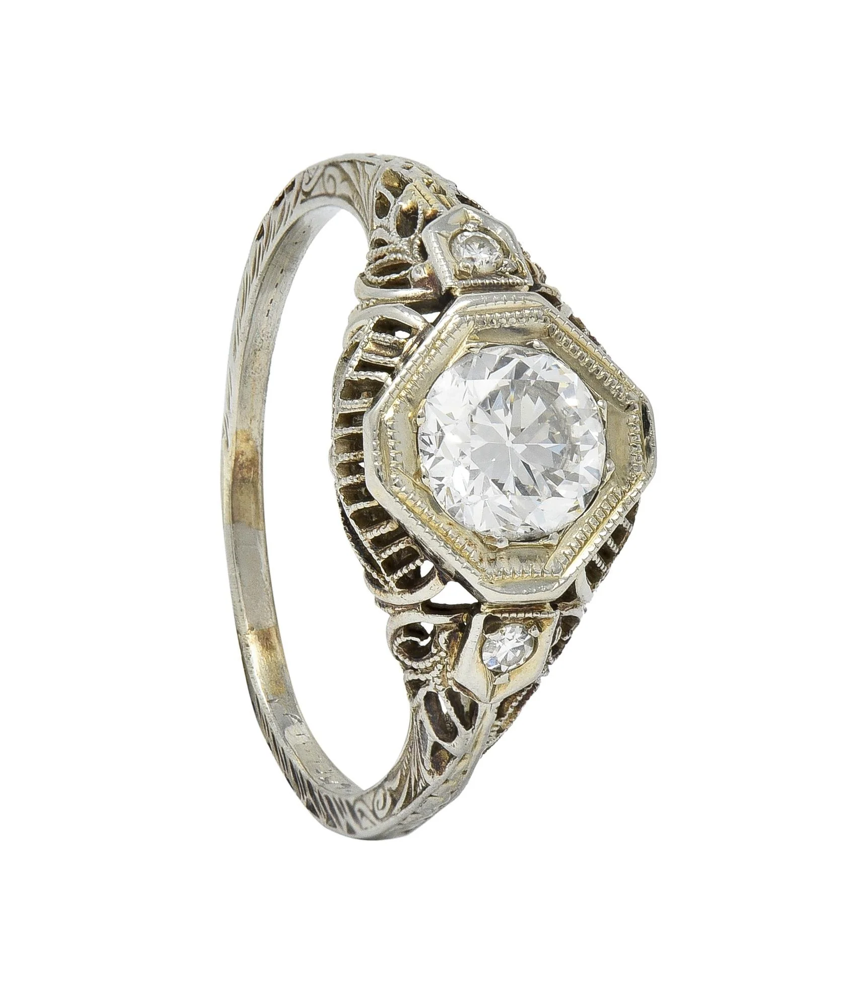 Edwardian 0.75 CTW Old European Cut Diamond 18 Karat White Gold Engagement Ring - Image 12