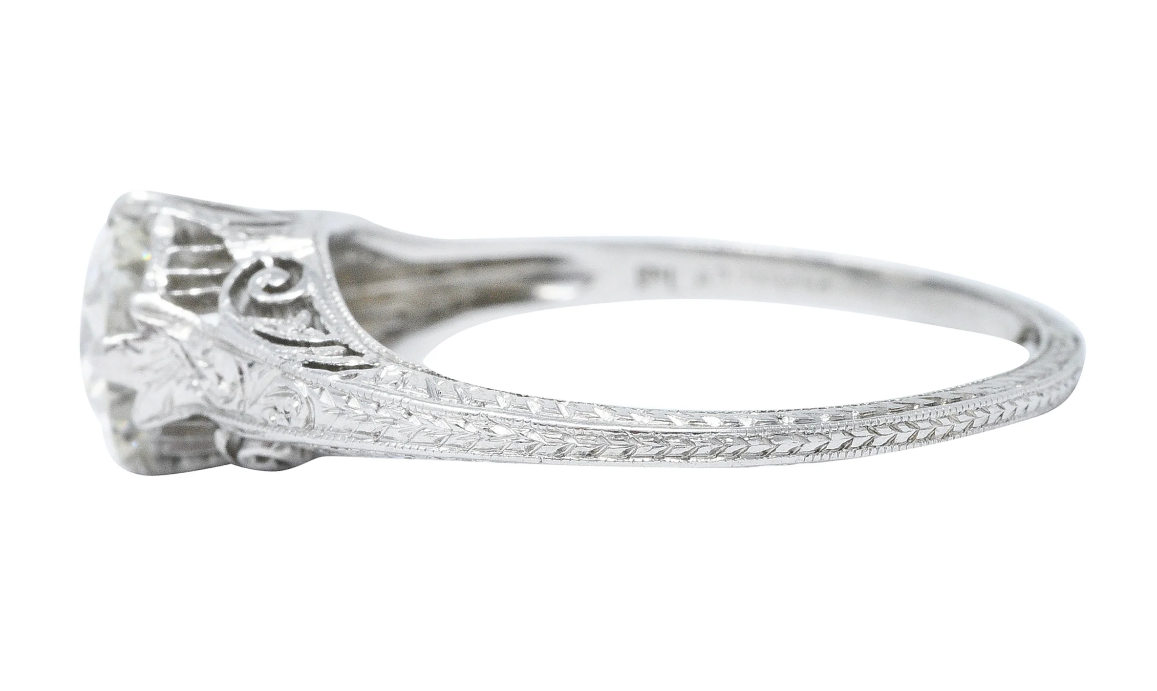 Edwardian 0.77 CTW Diamond Platinum Scrolled Foliate Engagement Ring - Image 5