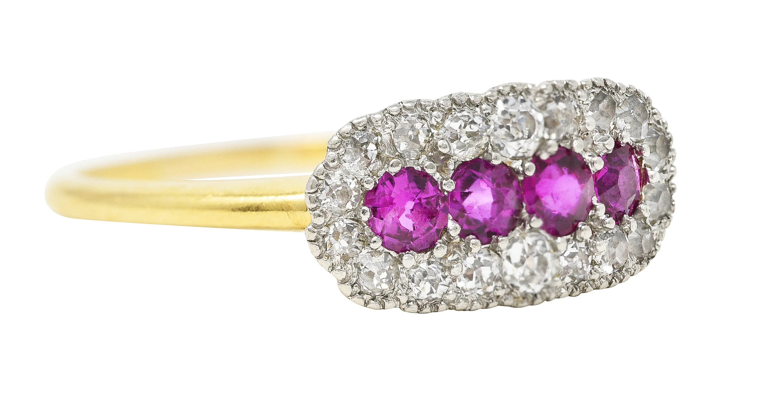 Edwardian 0.84 CTW Ruby Old European Cut Diamond Platinum-Topped 18 Karat Yellow Gold Antique Cluster Ring - Image 2