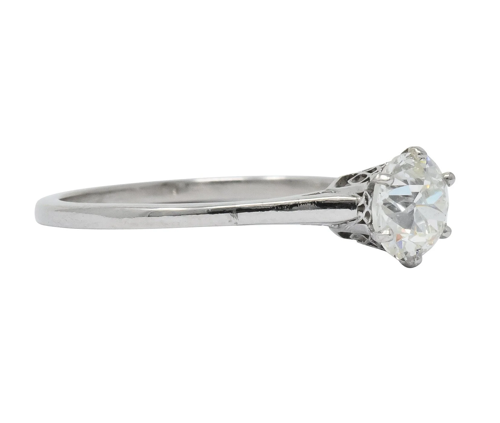 Edwardian 0.85 CTW Diamond 14 Karat White Gold Engagement Ring GIA - Image 4
