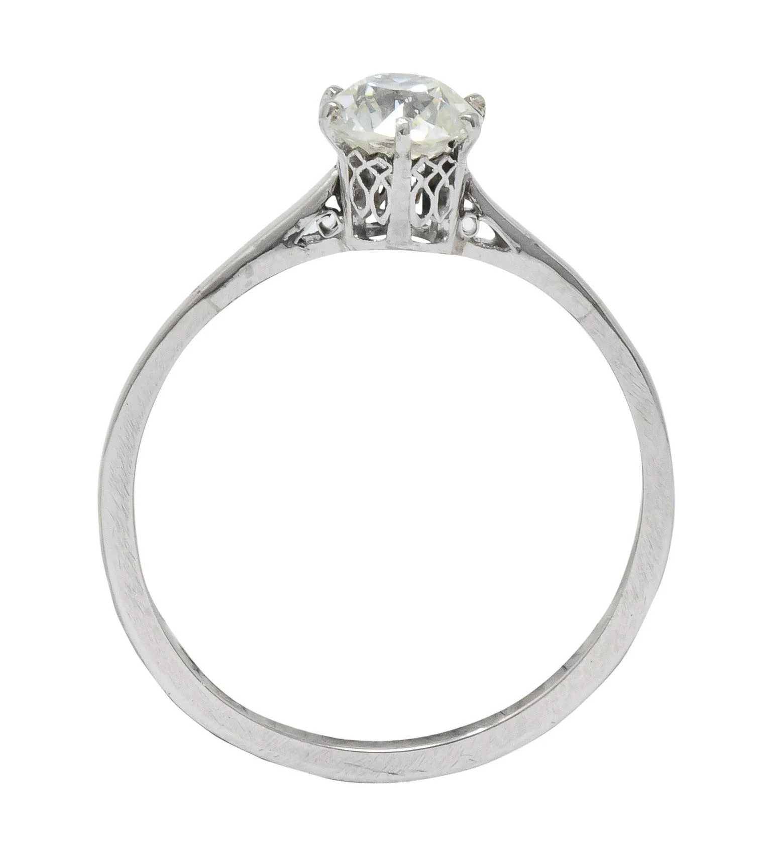 Edwardian 0.85 CTW Diamond 14 Karat White Gold Engagement Ring GIA - Image 7