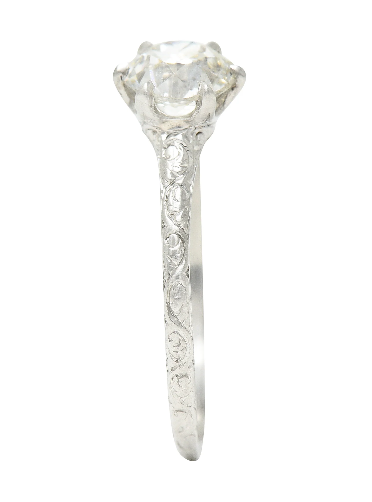 Edwardian 0.85 CTW Old European Cut Diamond Platinum Scrolling Antique Solitaire Engagement Ring - Image 10