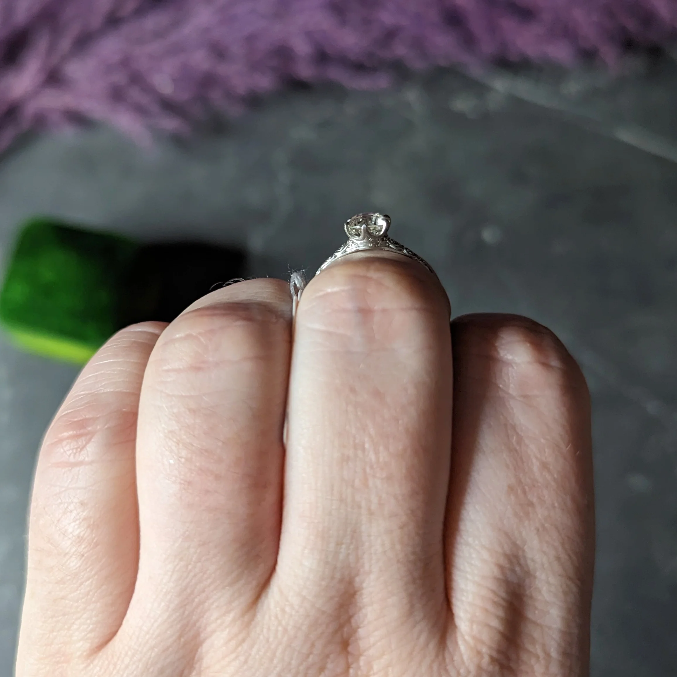 Edwardian 0.85 CTW Old European Cut Diamond Platinum Scrolling Antique Solitaire Engagement Ring - Image 13