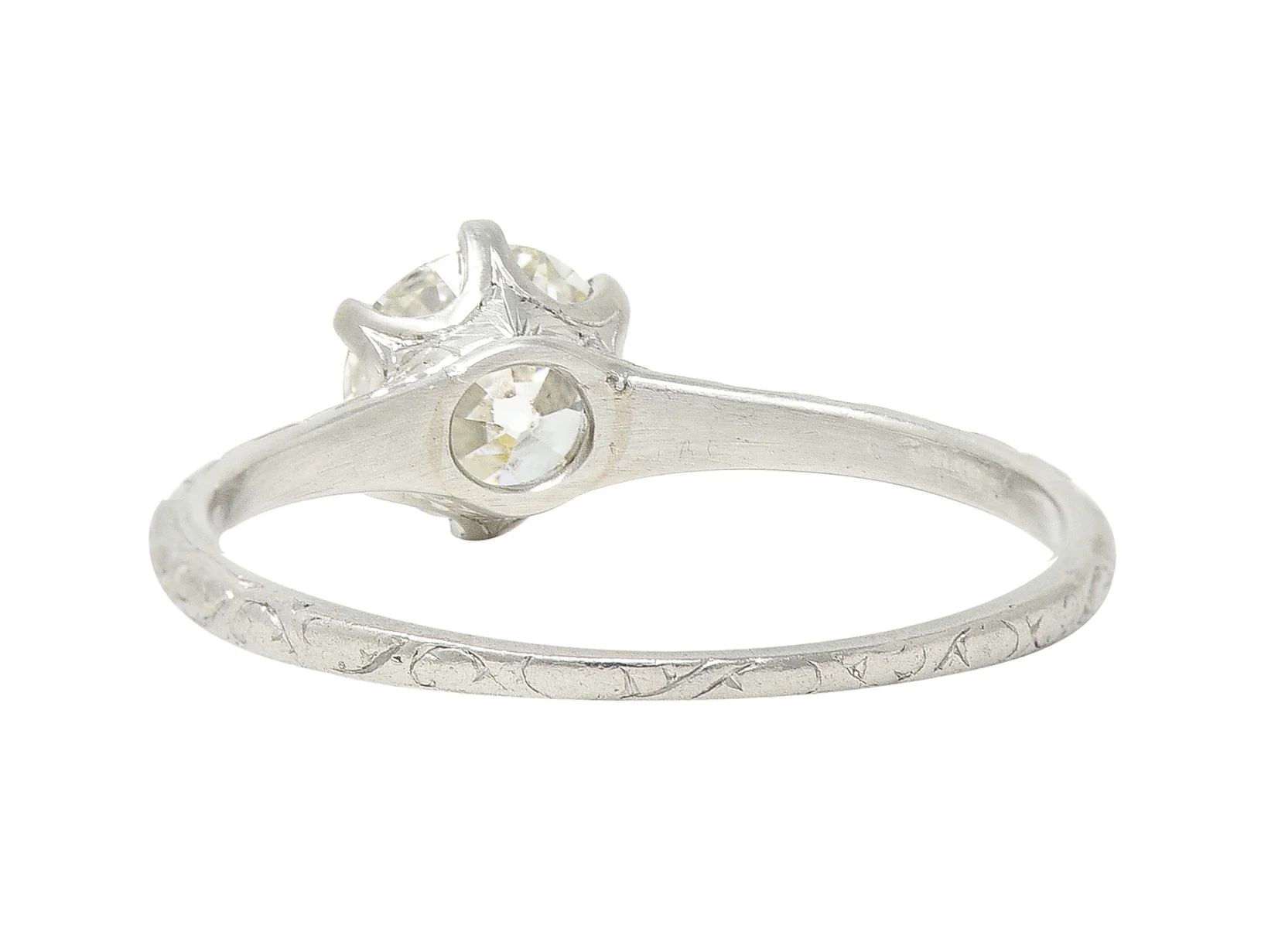 Edwardian 0.85 CTW Old European Cut Diamond Platinum Scrolling Antique Solitaire Engagement Ring - Image 5
