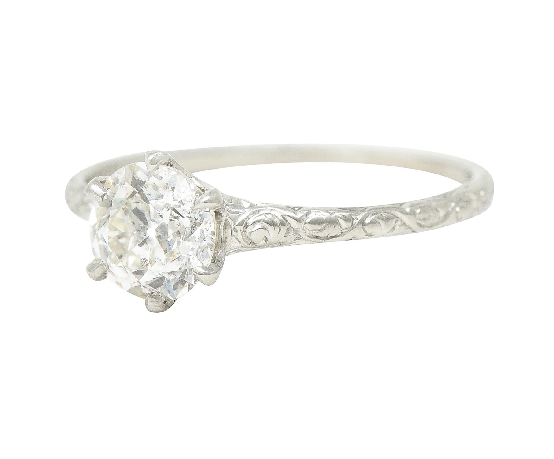 Edwardian 0.85 CTW Old European Cut Diamond Platinum Scrolling Antique Solitaire Engagement Ring - Image 7