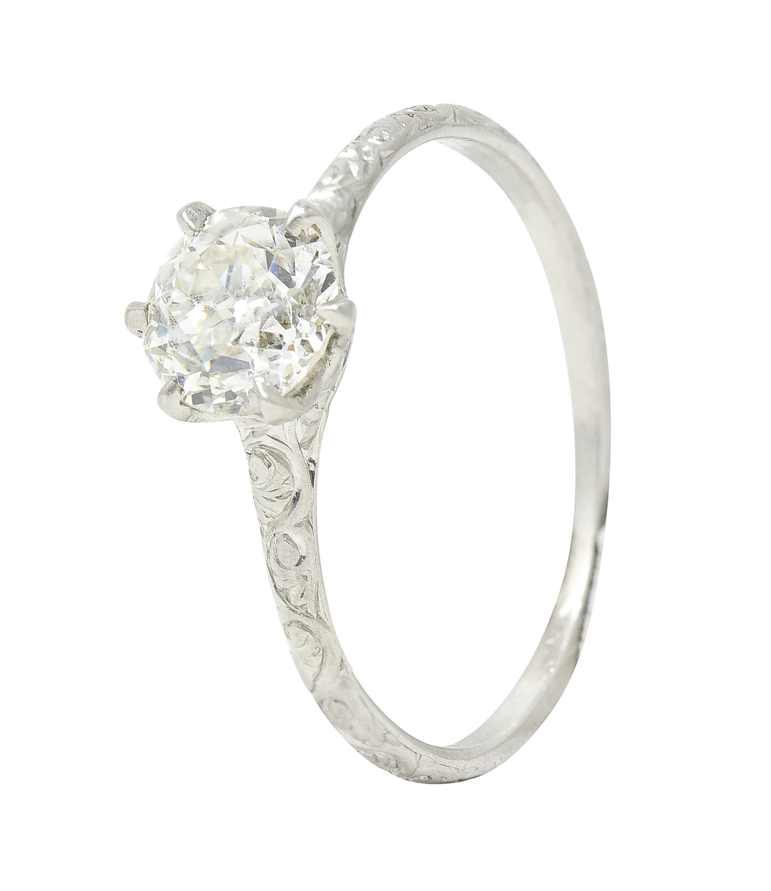 Edwardian 0.85 CTW Old European Cut Diamond Platinum Scrolling Antique Solitaire Engagement Ring - Image 8