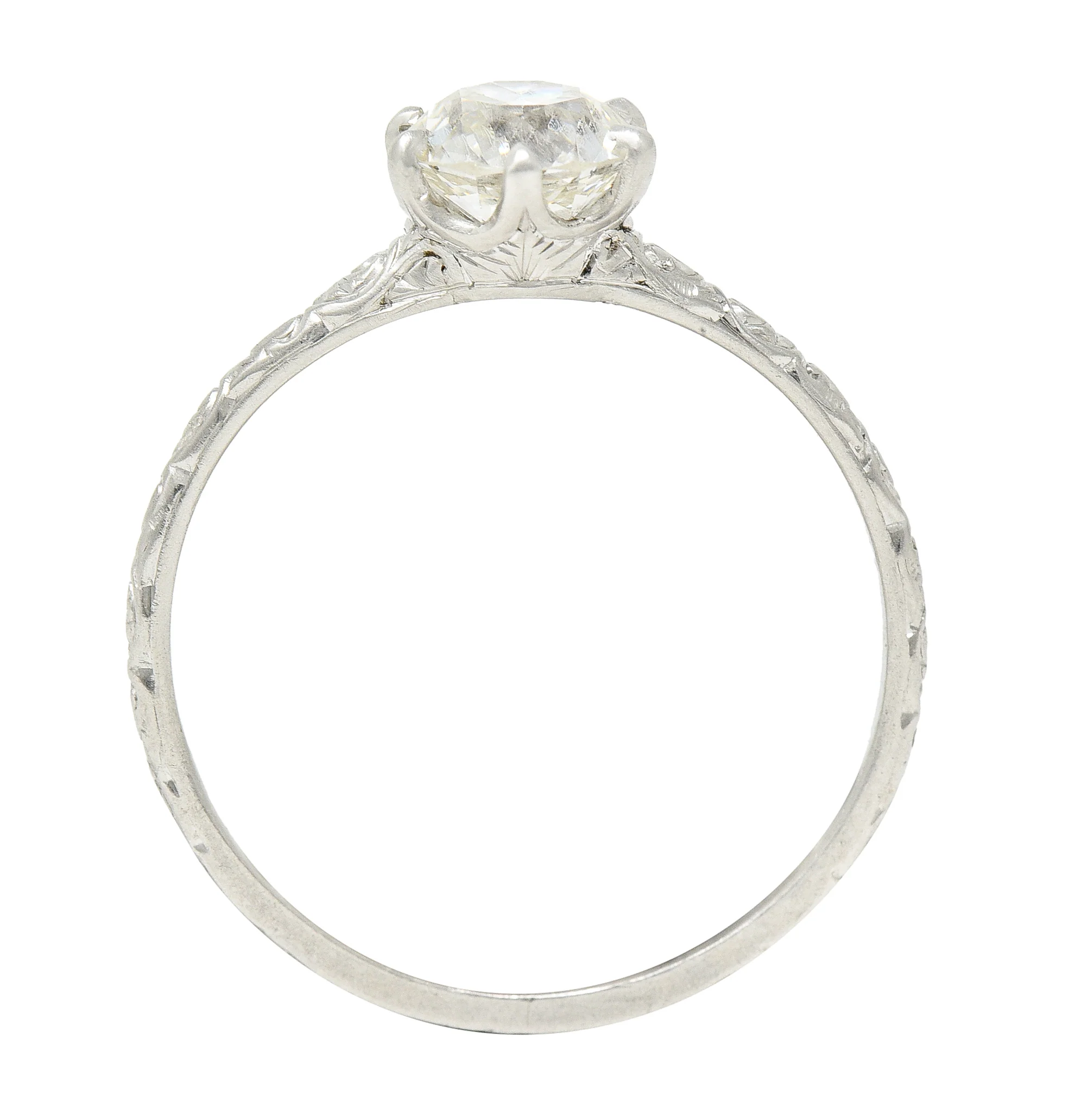 Edwardian 0.85 CTW Old European Cut Diamond Platinum Scrolling Antique Solitaire Engagement Ring - Image 9