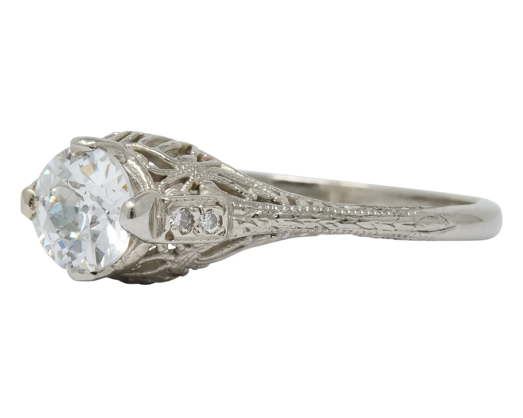 Edwardian 0.88 CTW Diamond 14 Karat White Gold Engagement Ring GIA - Image 2