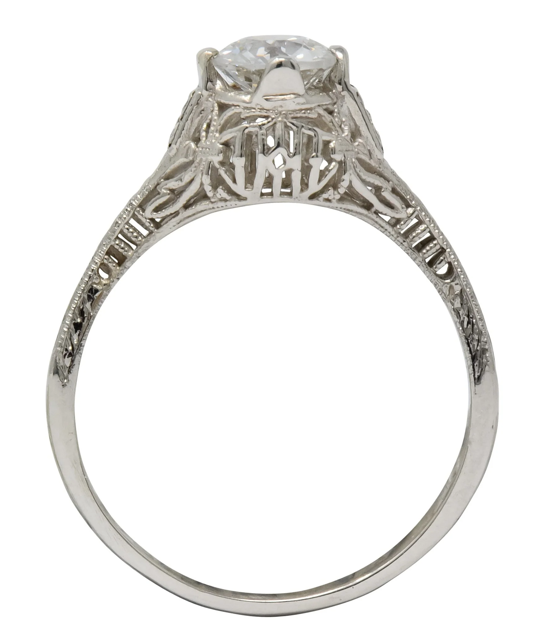 Edwardian 0.88 CTW Diamond 14 Karat White Gold Engagement Ring GIA - Image 6