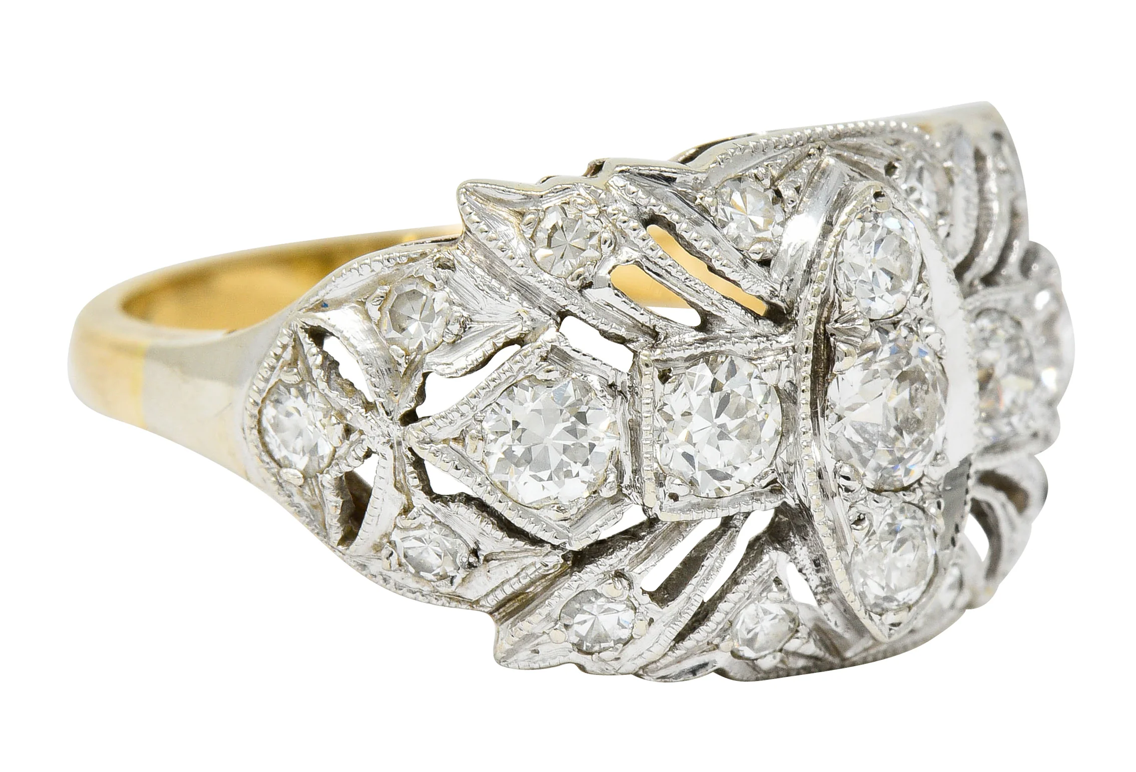 Edwardian 0.95 CTW Diamond 14 Karat Two-Tone Gold Dinner Band Ring - Image 2