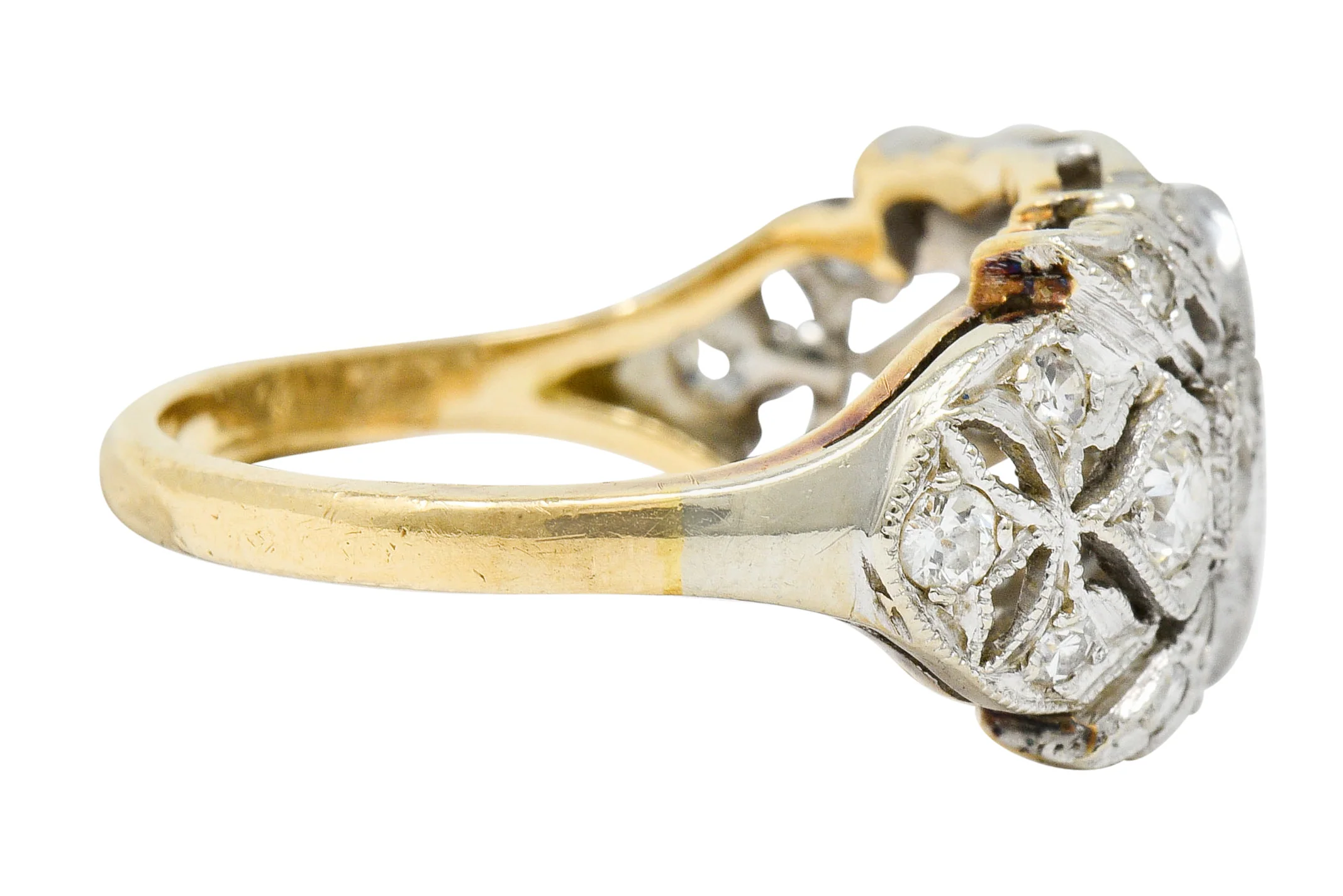 Edwardian 0.95 CTW Diamond 14 Karat Two-Tone Gold Dinner Band Ring - Image 3