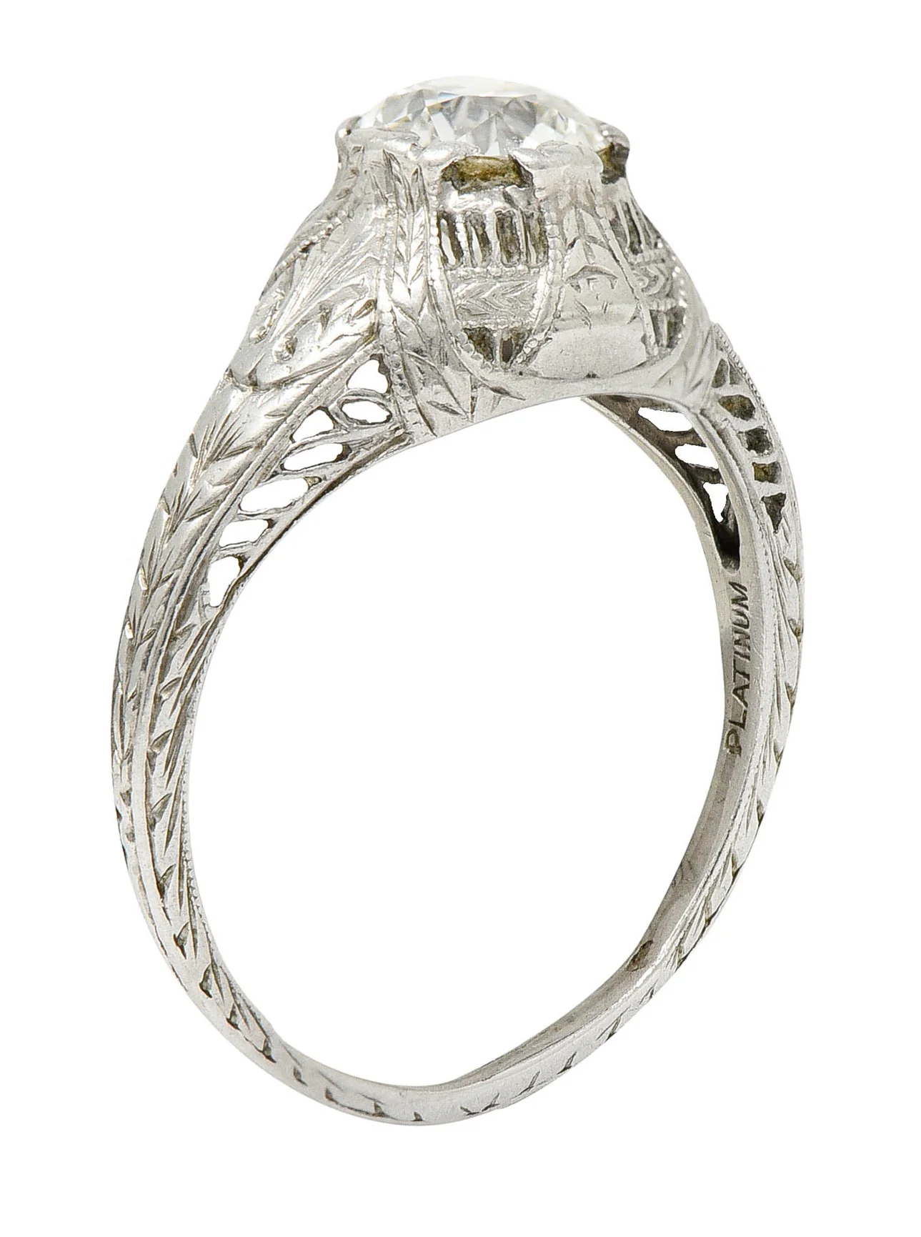 Edwardian 0.95 CTW Diamond Platinum Laurel Foliate Engagement Ring - Image 2