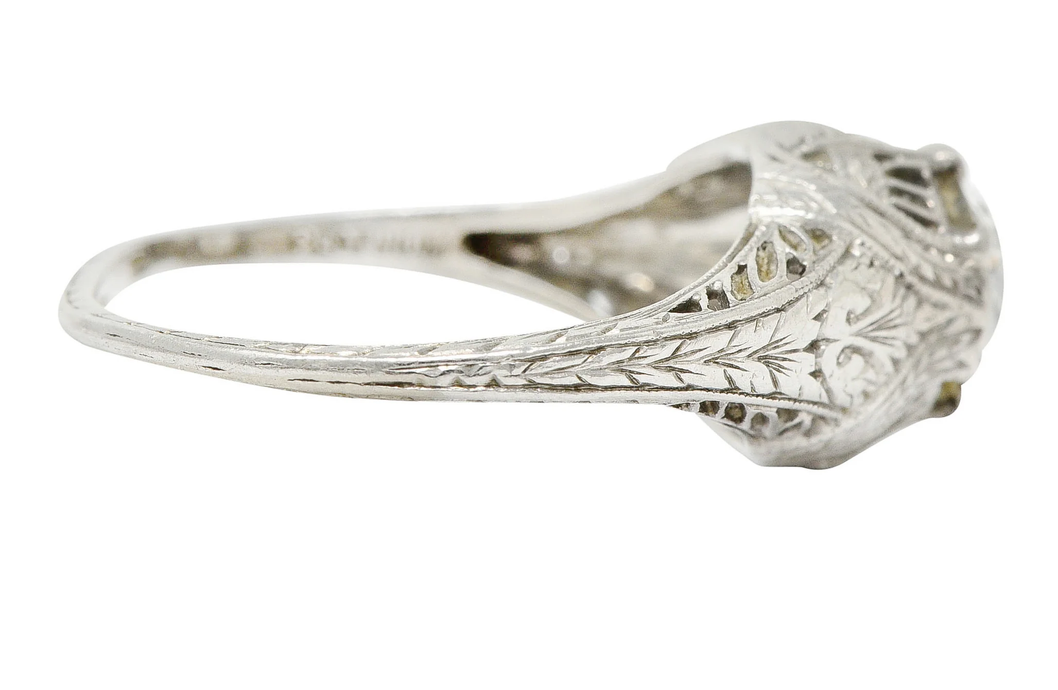 Edwardian 0.95 CTW Diamond Platinum Laurel Foliate Engagement Ring - Image 4