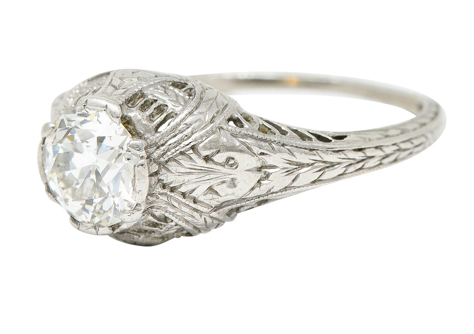 Edwardian 0.95 CTW Diamond Platinum Laurel Foliate Engagement Ring - Image 7