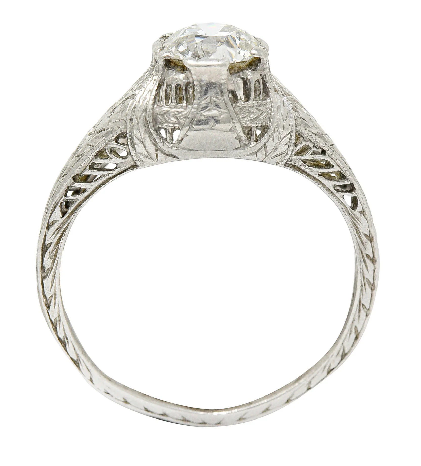 Edwardian 0.95 CTW Diamond Platinum Laurel Foliate Engagement Ring - Image 9