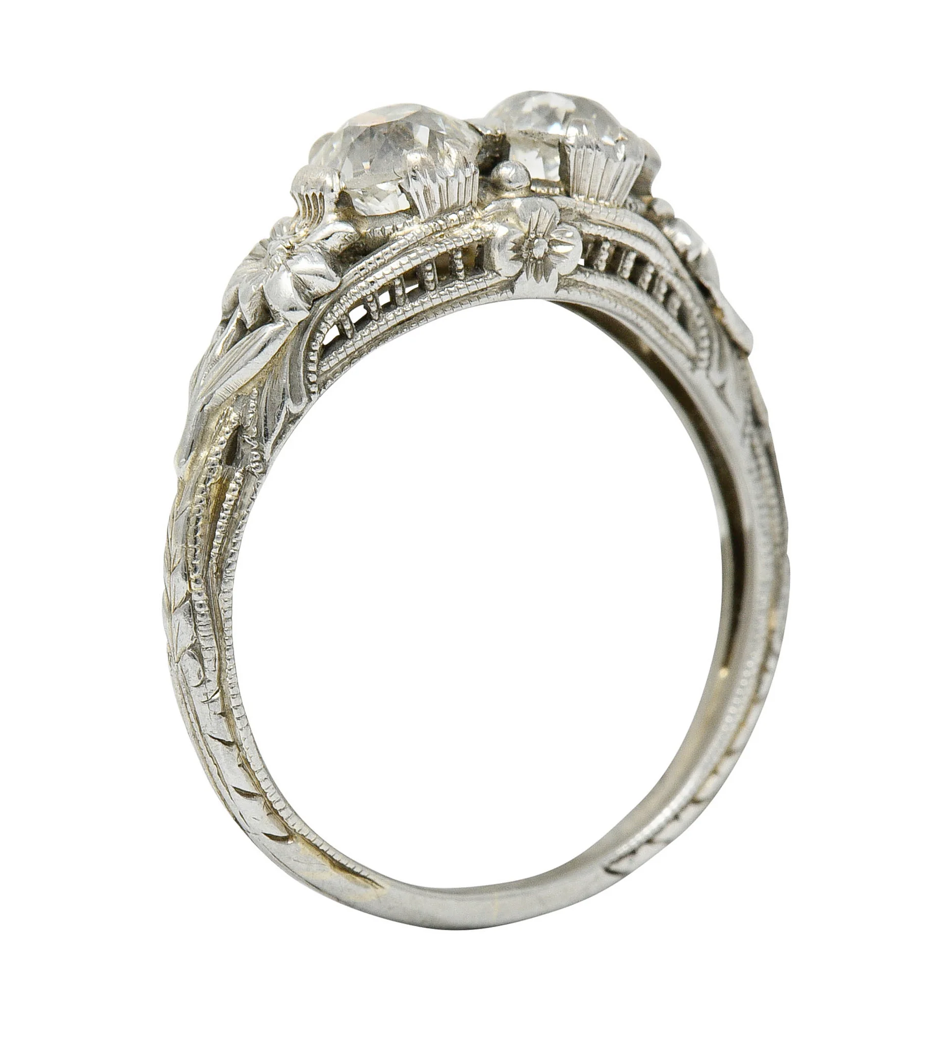 Edwardian 0.95 CTW Double Diamond 18 Karat White Gold Toi Et Moi Ring - Image 2