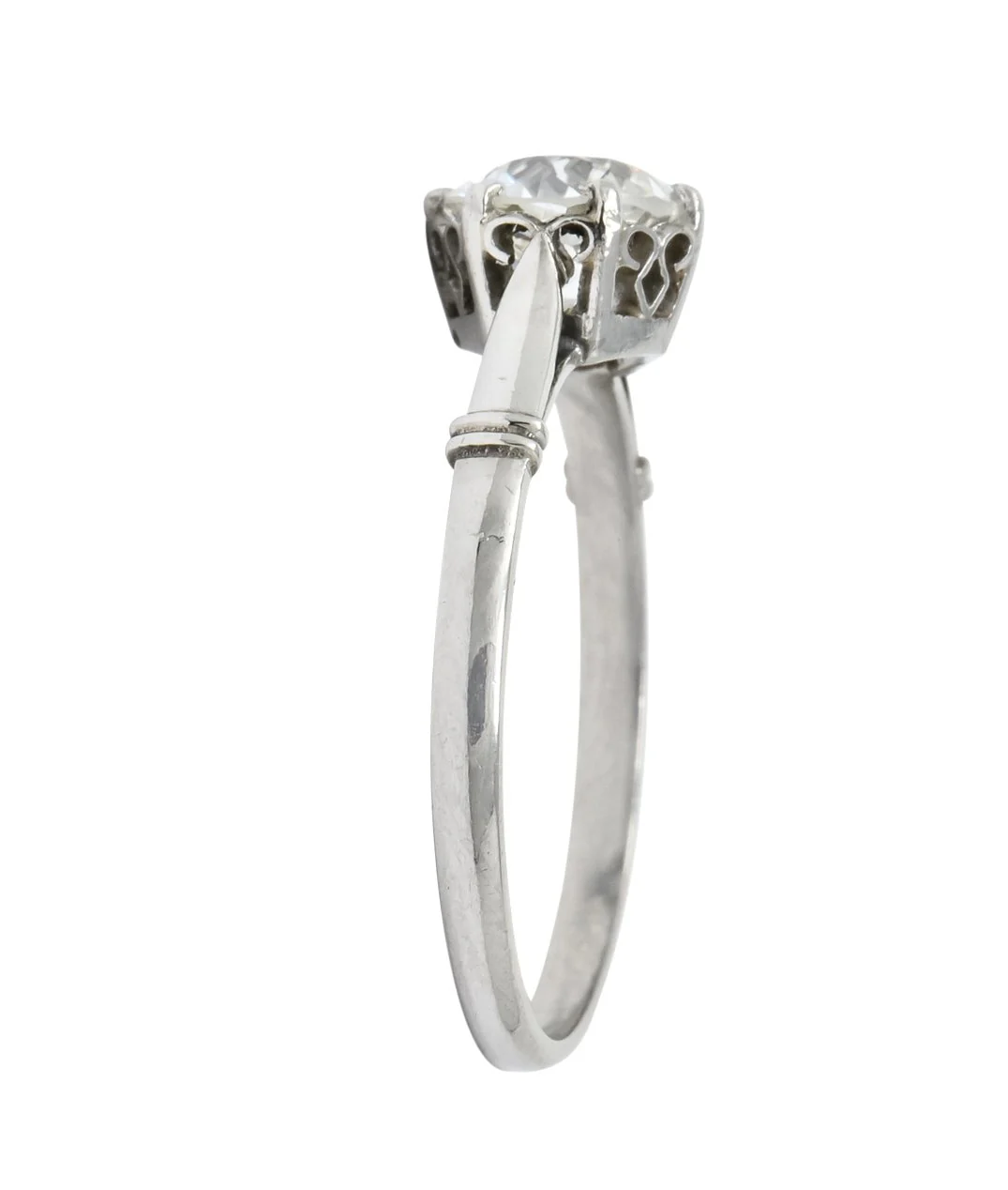 Edwardian 0.98 CTW Old European Cut Diamond Platinum Engagement Ring GIA - Image 7
